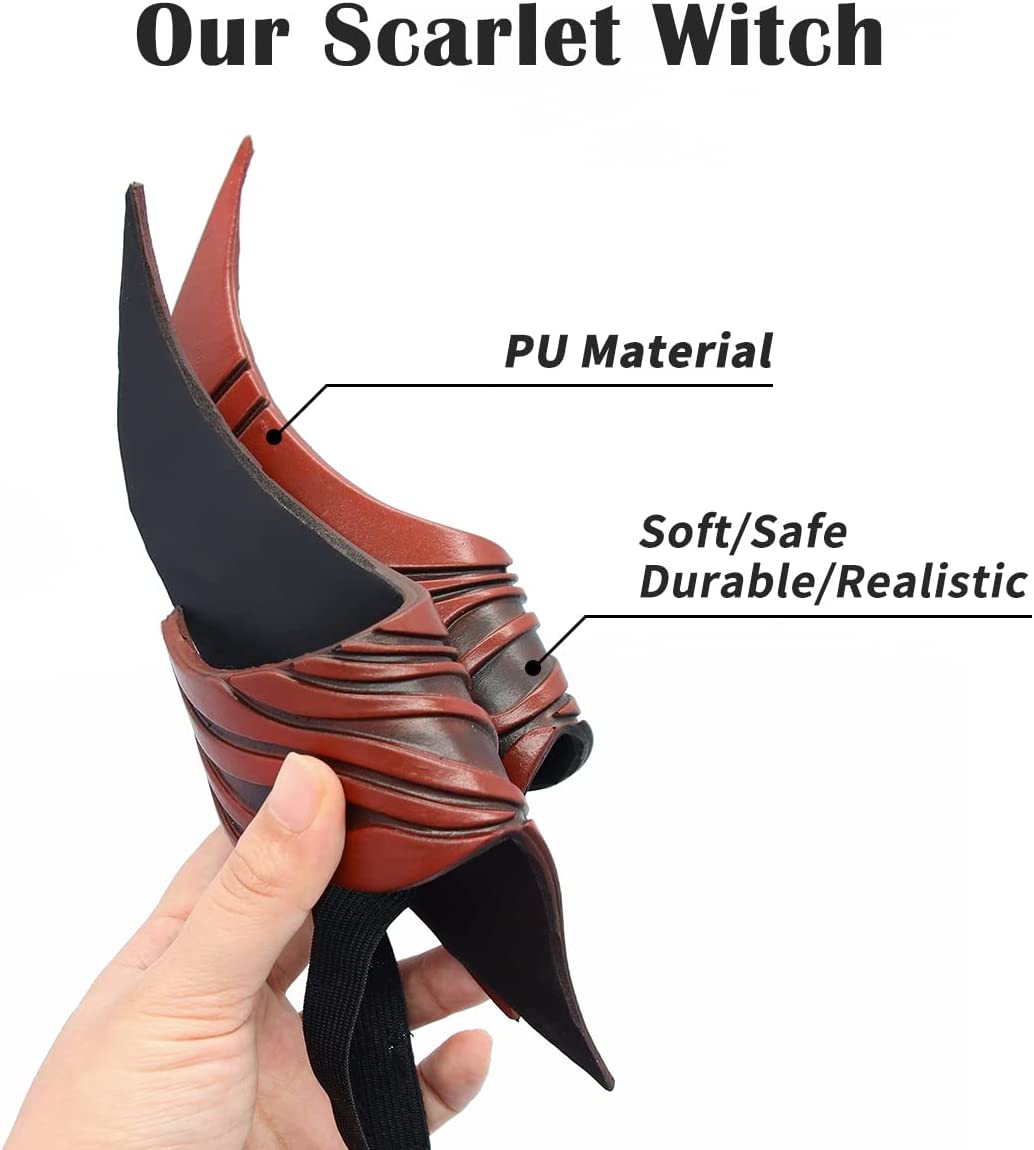 Wanda - Tocado de bruja escarlata, cosplay, disfraz de Halloween, corona, máscara de piel sintética para adultos