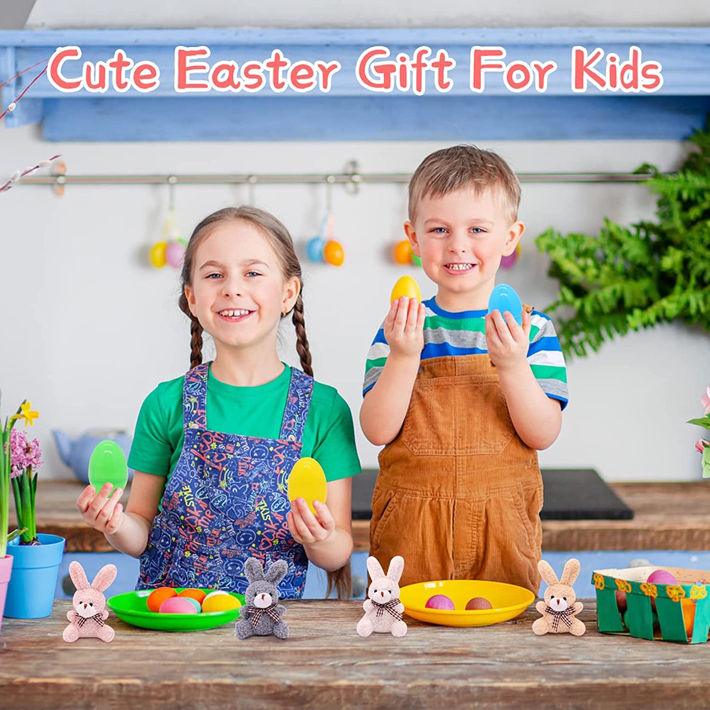 Easter Eggs Filled with Mini Animal Plush Toy Set, 12 Pack Cute Bunny Stuffed Animal Keychain, Easter Basket Stuffed Animals for Easter Egg Hunt Party Supplies Favors