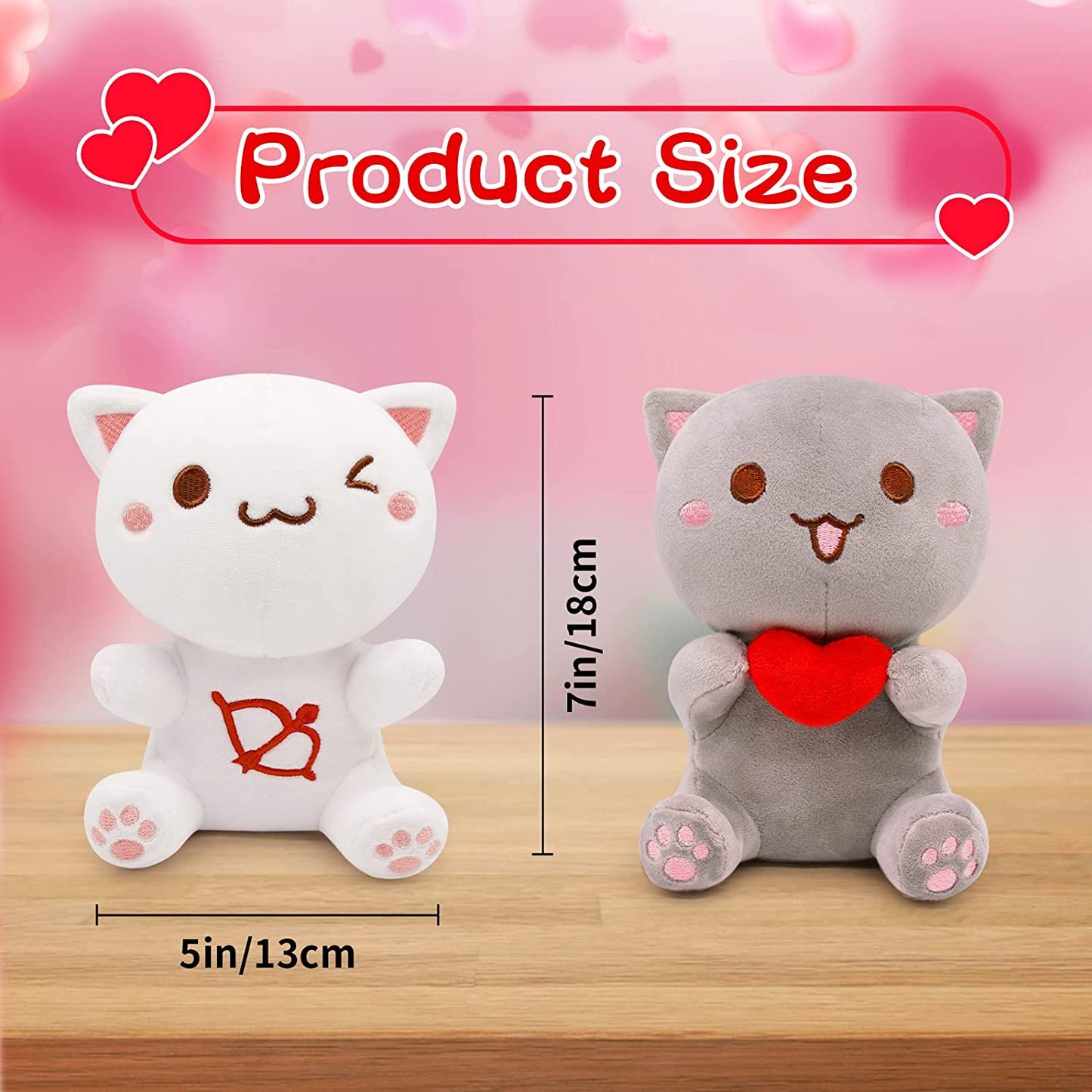 2Pcs Cat Plush Toy Set Valentines Day Plush Gifts, Kawaii Small Cat Stuffed Animals Cat Plushie, Cute Plush Cat Pillow Doll Stuffed Cat Plush Toys for Kids Girlfriend Wife Boyfriend