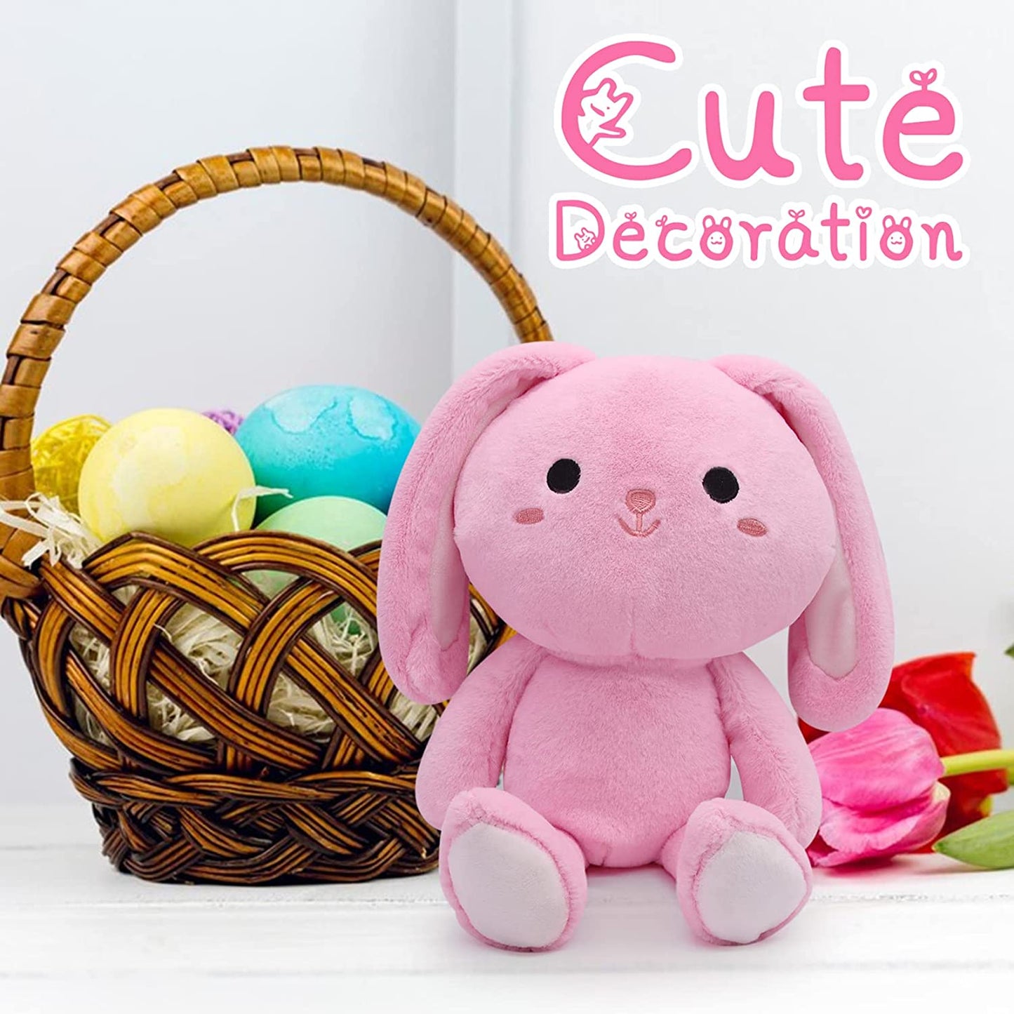 Pink Bunny Plush Toy, Cute Plush Bunny Stuffed Animals for Girls, Soft Bunny Plushie Kawaii Stuffed Animal Bunny Rabbit Plush Doll for Kid Birthday Easter Day Valentines Day Gifts