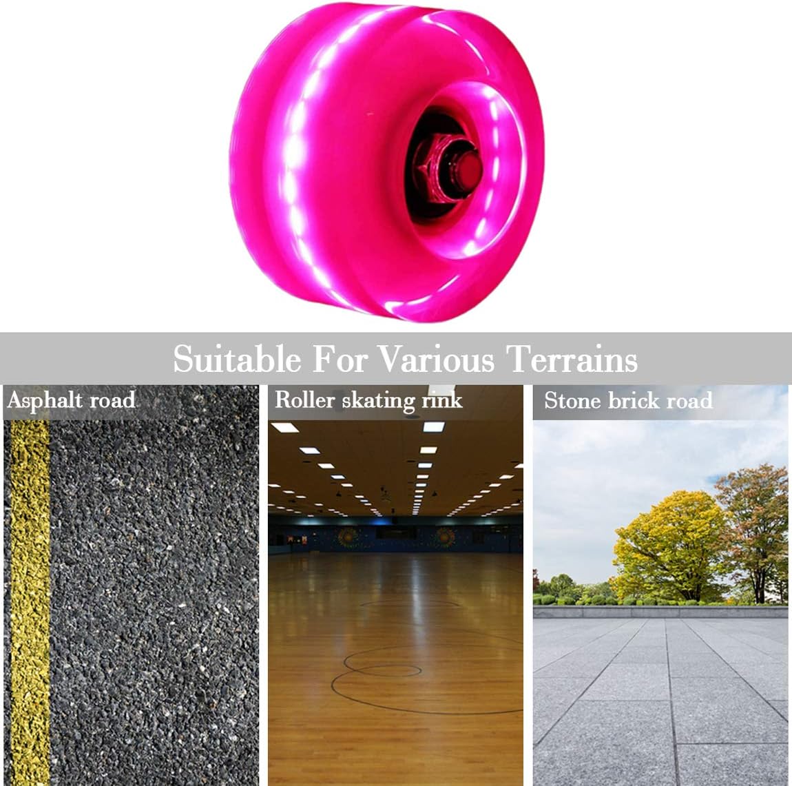 Light up Roller Skate Wheels with Bearings Luminous Installed Double Row Skating and Skateboard Roller Skates Accessories Transparent Flashing Universal Wheels