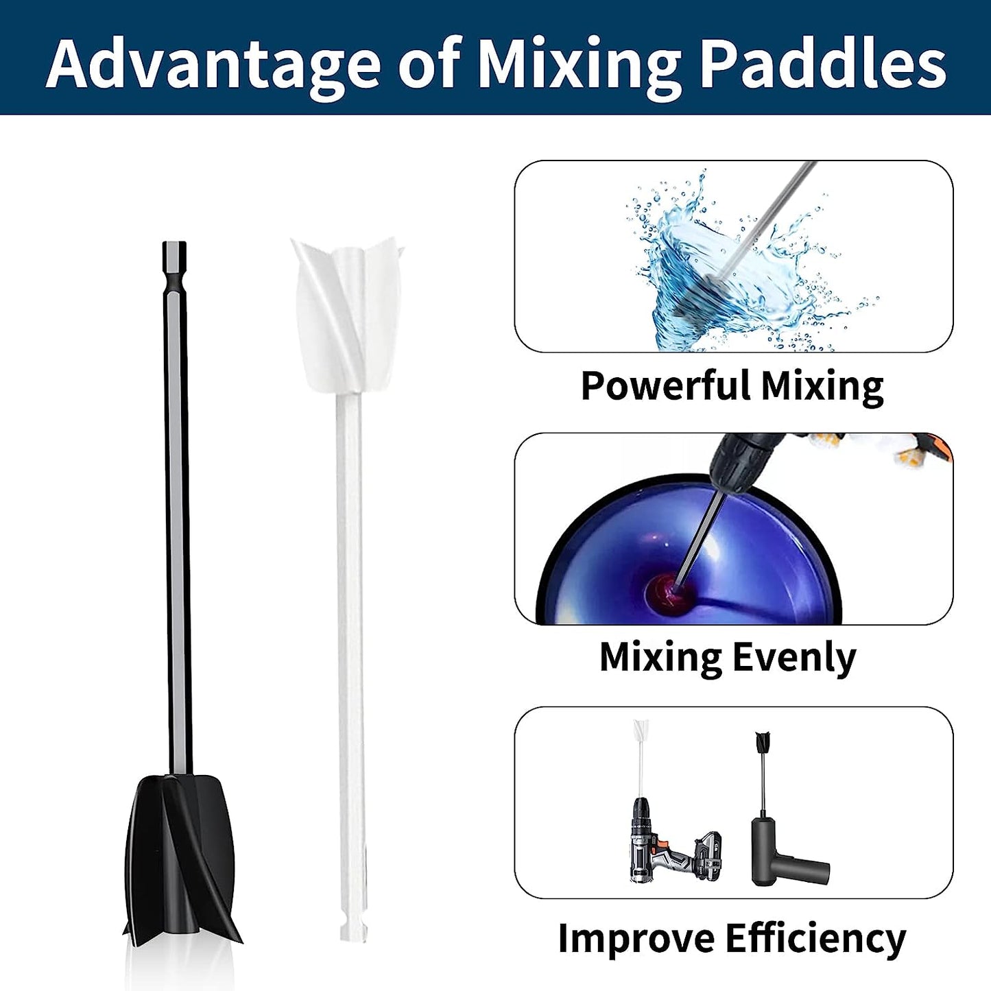 Paint Mixer for Drill, Epoxy Resin Mixer Tool Paint Mixer Drill Attachment, Drill Paint Mixer Drill Mixer Attachment, Reusable Mud Cement Paddle Mixer Paint Stirrer for Drill (2 Pcs)
