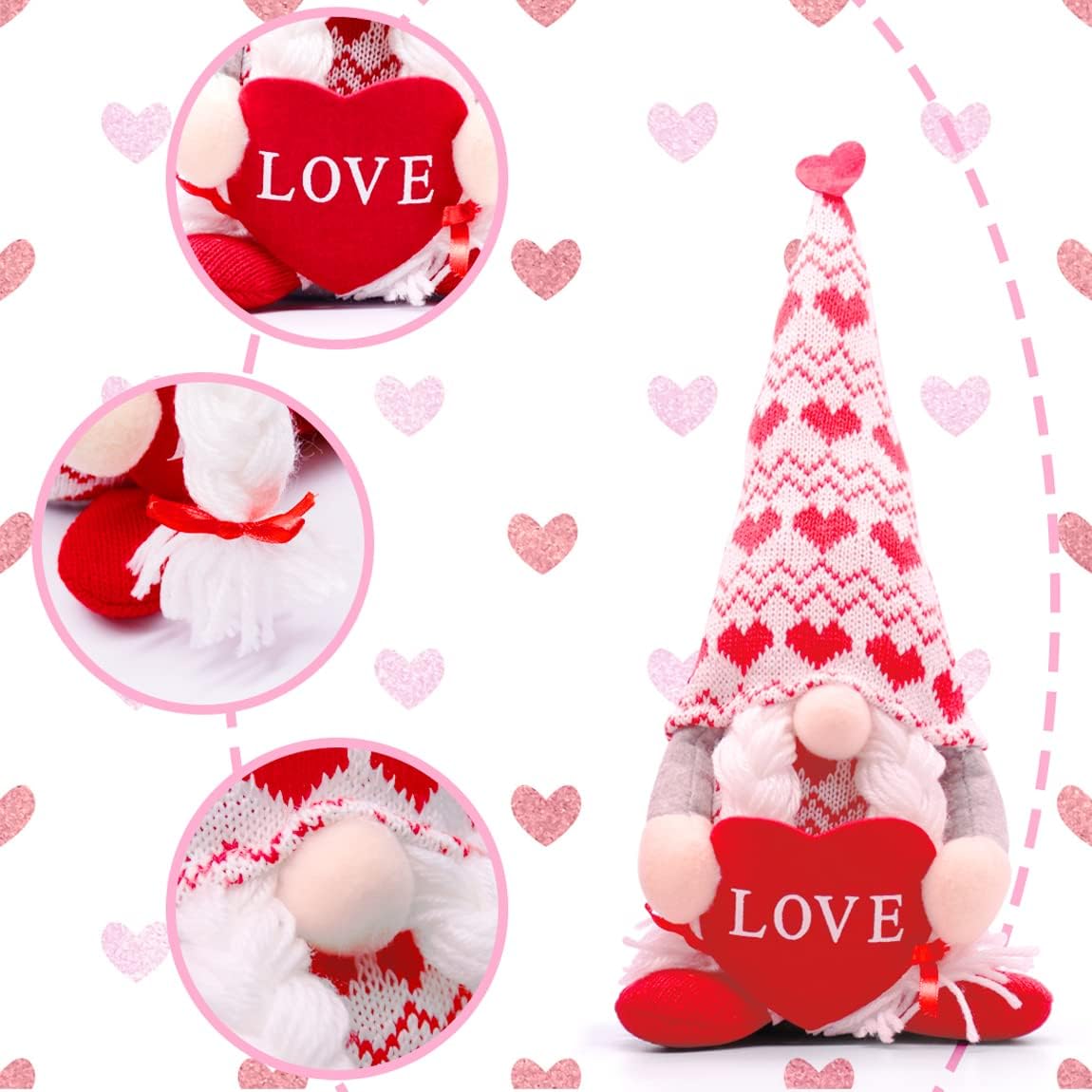 Easter Bunny Gnomes Plush, Spring Easter Decorations for The Home, Decor Gnome Decorations Handmade Scandinavian Plush Elf Doll - Easter Gnomes Decorations Gifts (Red-Grey)