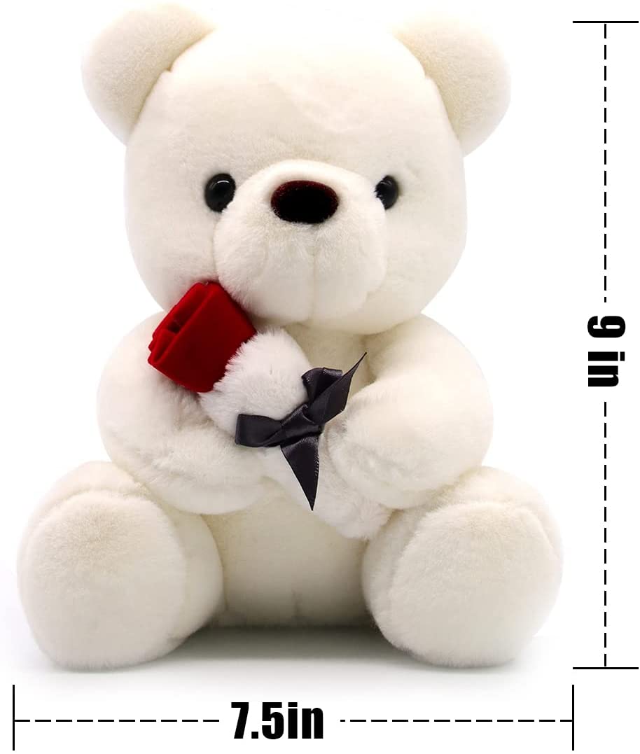 Valentines Day Gifts Teddy Bear Plush Stuffed Animal, Teddy Bears Stuffed Animals with Rose Gift for Her and Kids Stuffed Animals Toy Stuffed Animal Gifts Valentines Day Decor 10 Inch