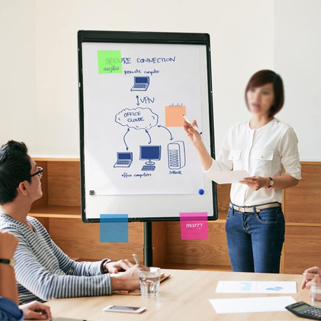 Transparent Sticky Notes, 600Pcs Waterproof Translucent Sticky Notes, 1Clear Reusable Sticky Note with Ballpoint Pen for Office School Home, Color, 12 Packs