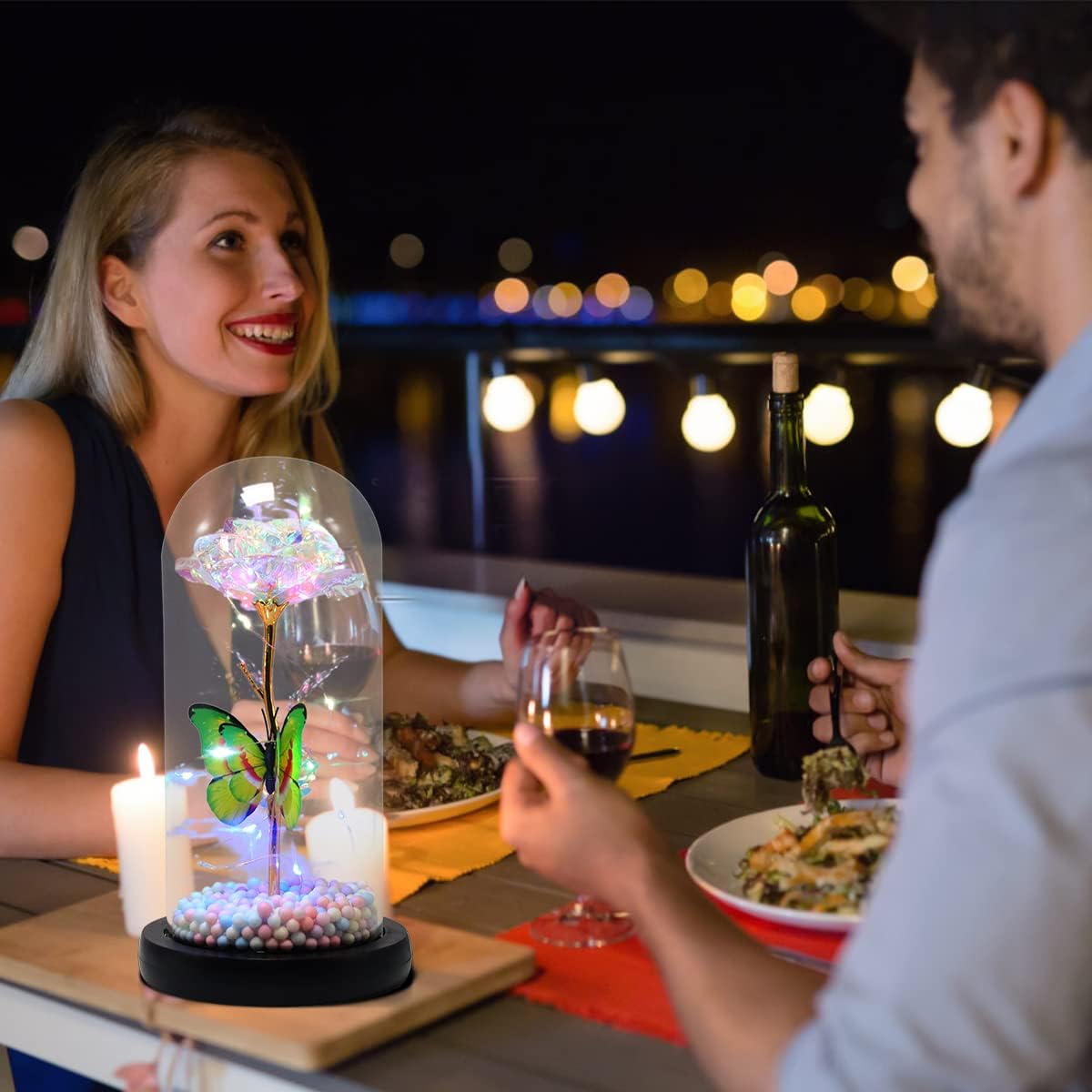 Valentine's Day Decoration Enchanted Rose in Glass Dome for Her, Galaxy Rose Flower in Glass Dome Valintine Day Gifts for Women Girlfriend