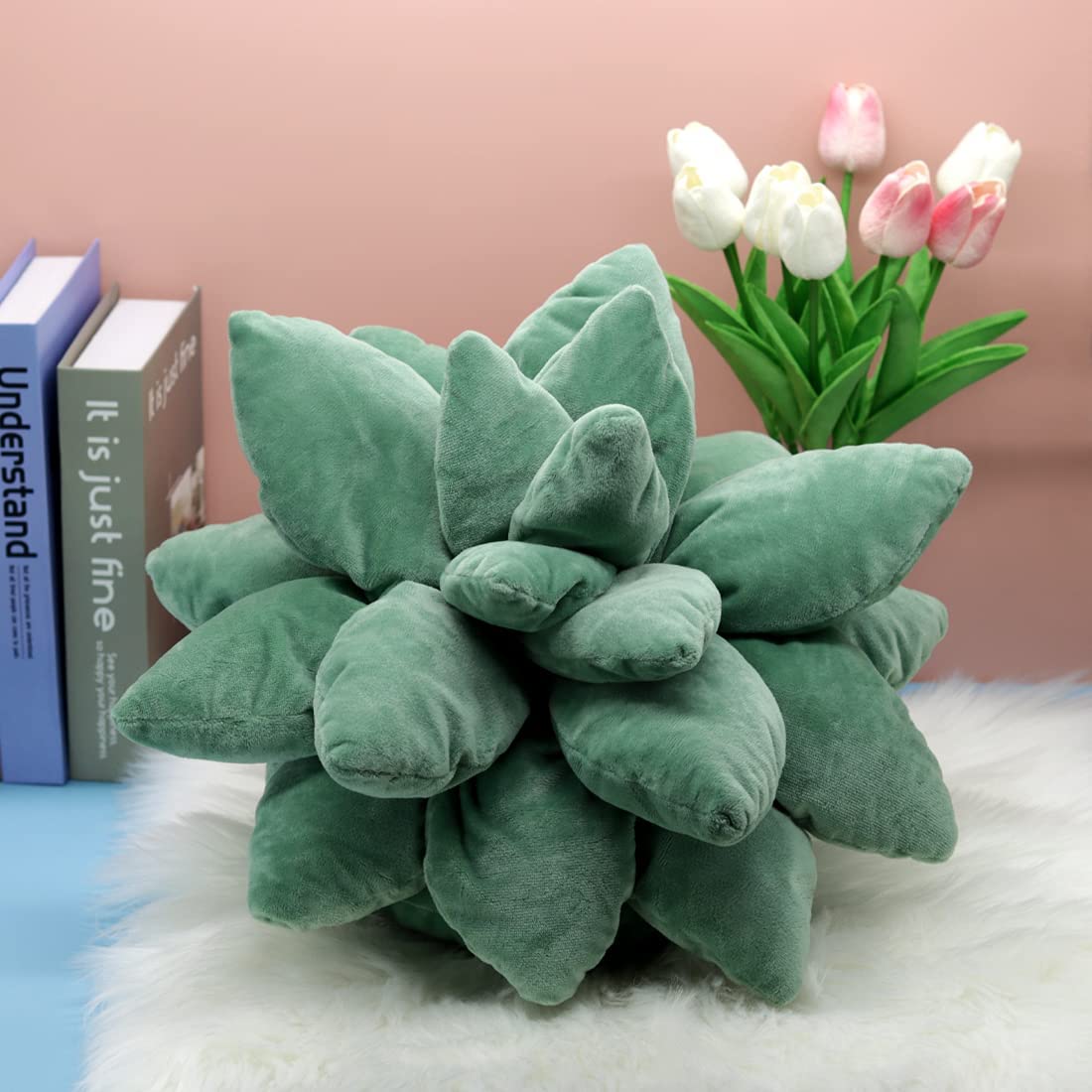 Succulent Pillow Plant Shaped Plush Toys Universal for Boys and Girls Cactus Kawaii Decorative Leaf Pillow Lovely Plant Plush Decoration (Dark Green)