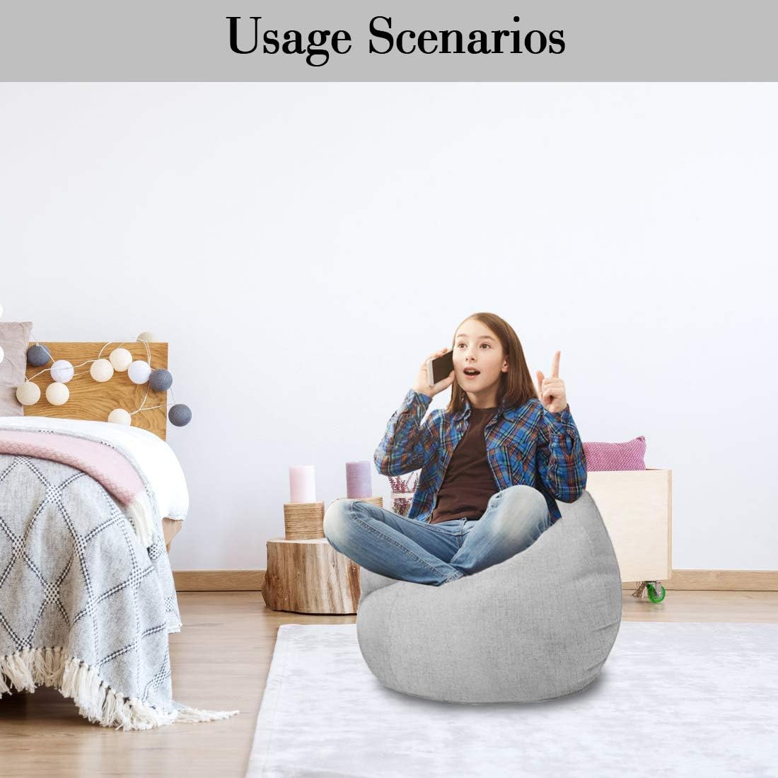 [No Filler] Bean Bag Chair Cover, Soft Bean Bags Chairs for Kids Teens | Stuffable Zipper Beanbag for Organizing Children Plush Toys for Garden Lounge Dorm Room (Grey, S-27.5"x 31.5")