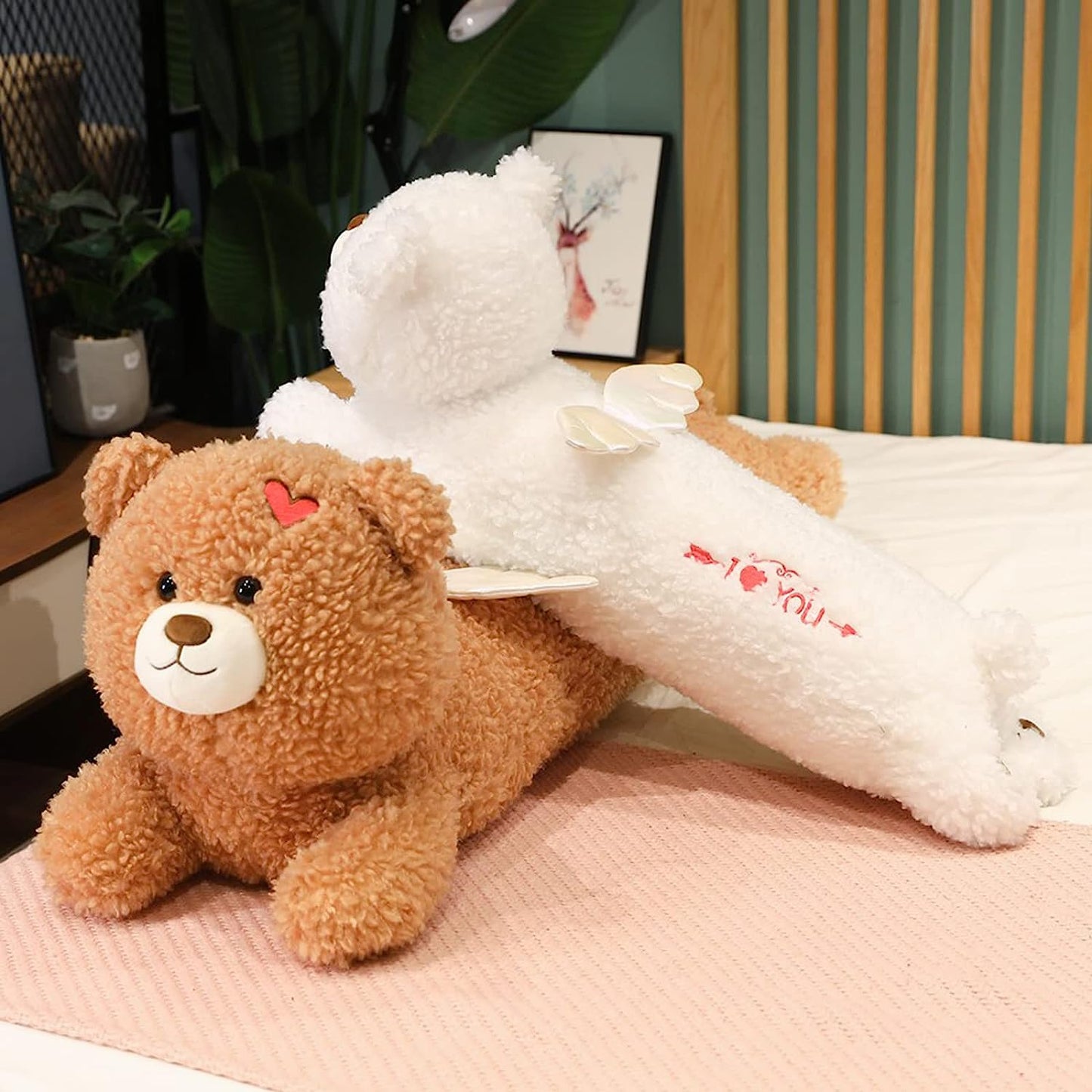 Long Teddy Bear Plush Pillow, 30" Big Bear Stuffed Animal Toys, Soft Teddy Bear Higging Pillow Doll, Cute Giant Sleeping Animal Body Pillow, Bear Plushies Doll Gift for Kids Girlfriend, White