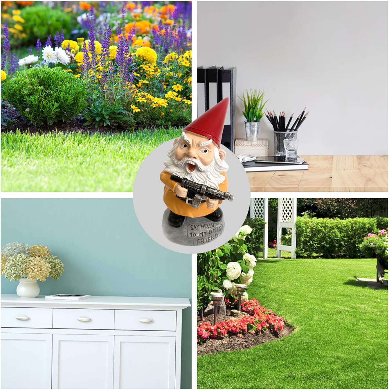 Garden Gnome Statue 5.9 inch,Gnome Cartoon Doll Christmas Decorations Ornament Polyresin Garden Gnome Statue Indoor/Outdoor Funny Lawn Decoration Ornaments (Take a Gun)