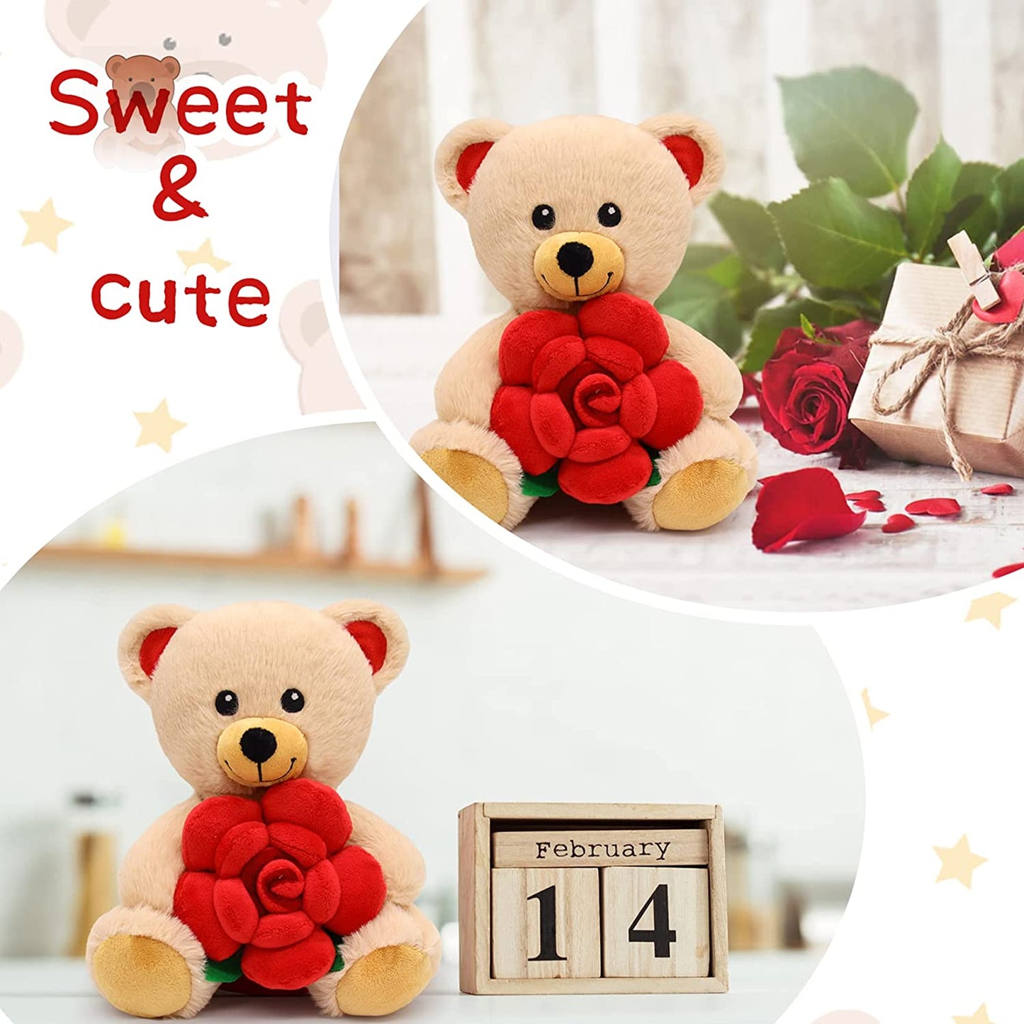 Valentines Day Teddy Bear Stuffed Animal, I Love You Teddy Bear with rose, cute plush teddy bear is a beautiful gift for lover, wife, perfect for Valentine's Day, birthday home decoration, Brown