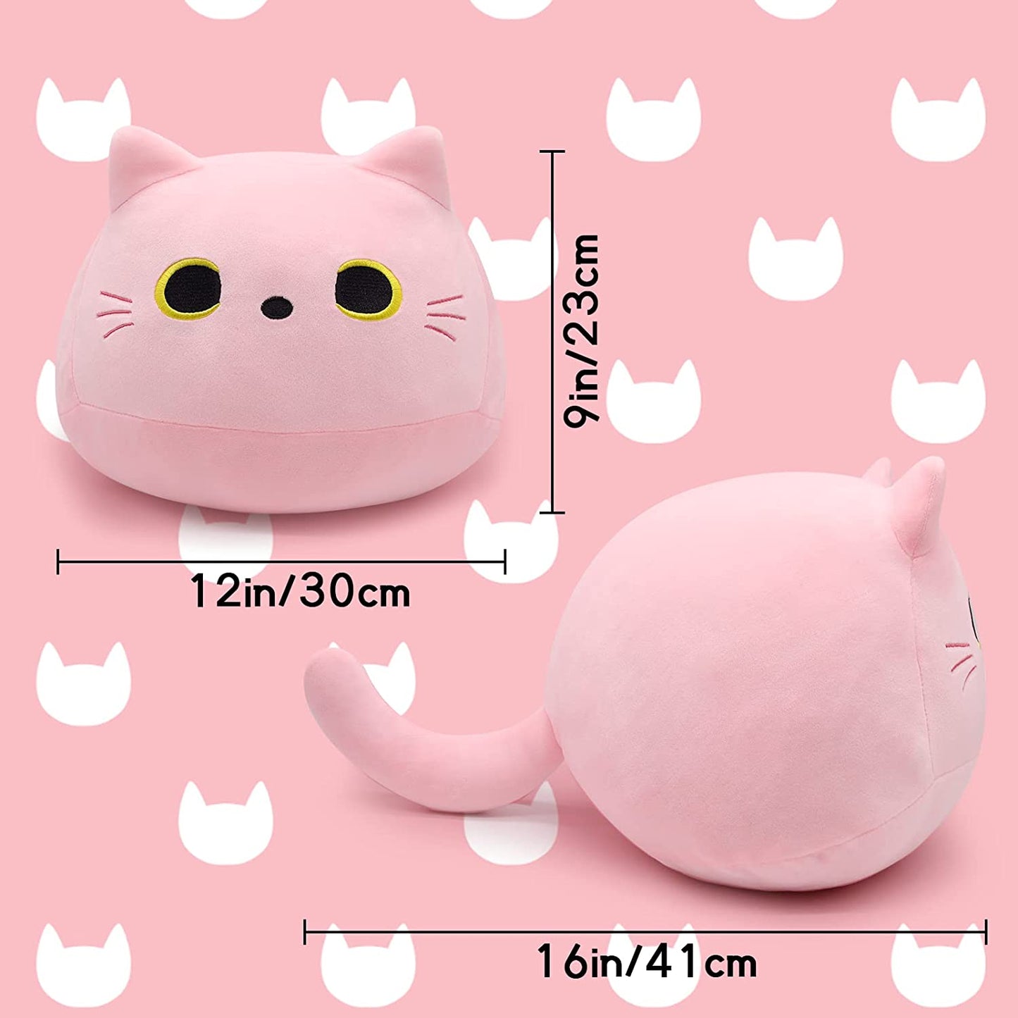 Pink Cat Plush Pillows Toys, 12" Kawaii Cat Stuffed Animals Plush Toys, Cute Cat Plushie Pink Cat Pillow Stuffed Cat Toys for Kids Birthday Girlfriend Valentines Day Gift Decorations