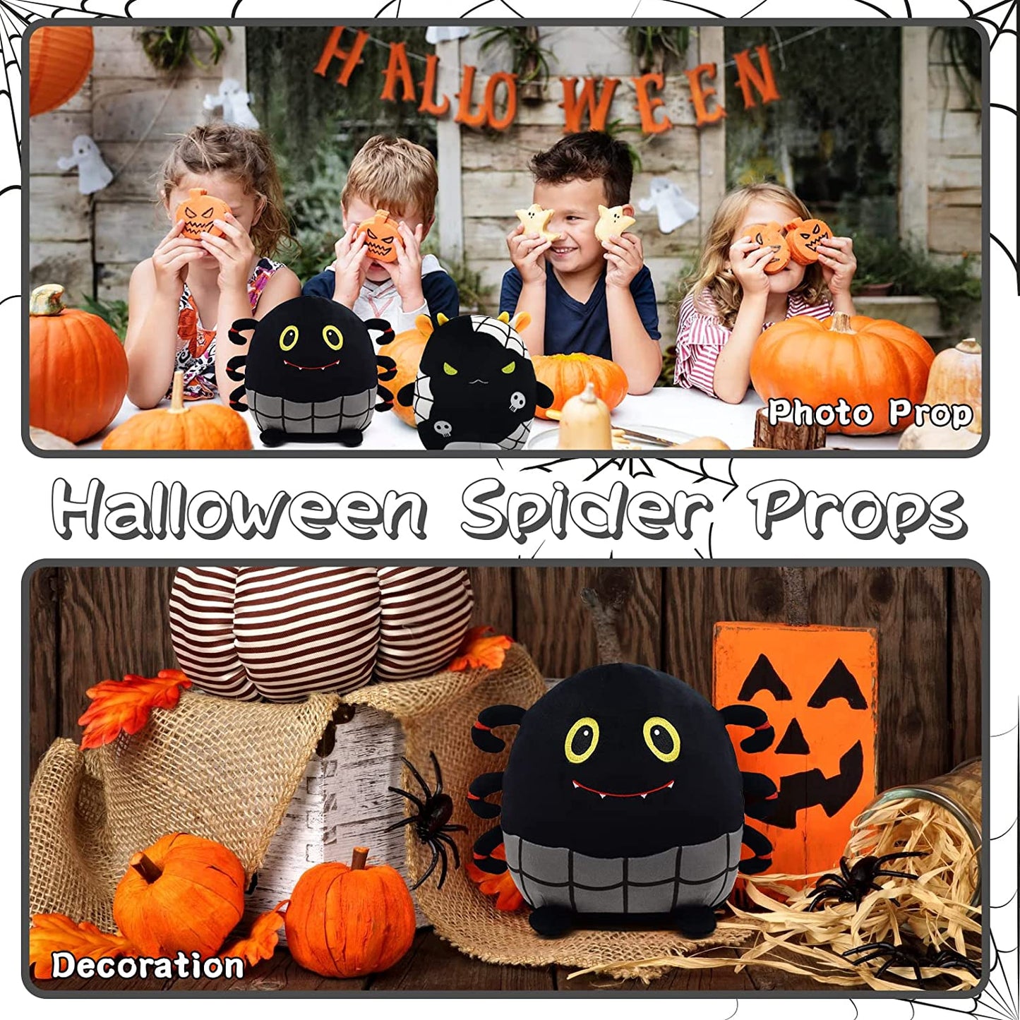 Halloween Spider Stuffed Animals Black Spider Plush Pillow Toys, 9” Kawaii Halloween Plushie Stuffed Spider Plush Toys, Cute Soft Stuffed Animal Spider for Halloween Christmas Birthday Kids Gifts