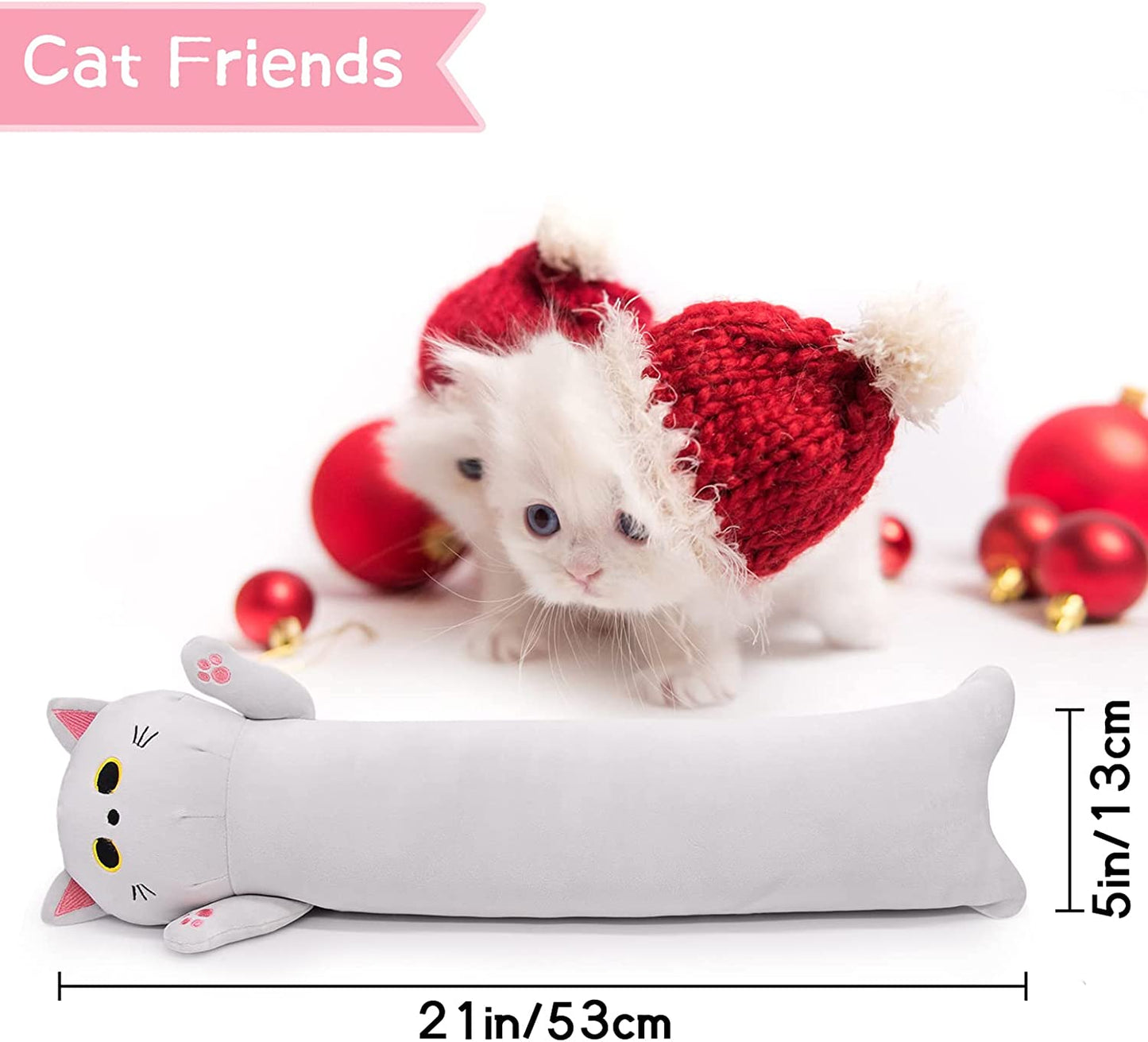 Long Cat Plush Body Pillow, 21" Long Cat Stuffed Animals Soft Long Cat Plushie Pillow, Gray Long Cat Throw Pillow Doll Kawaii Stuffed Cat Toys for Birthday Christmas Kids Gifts Home Car Decoration