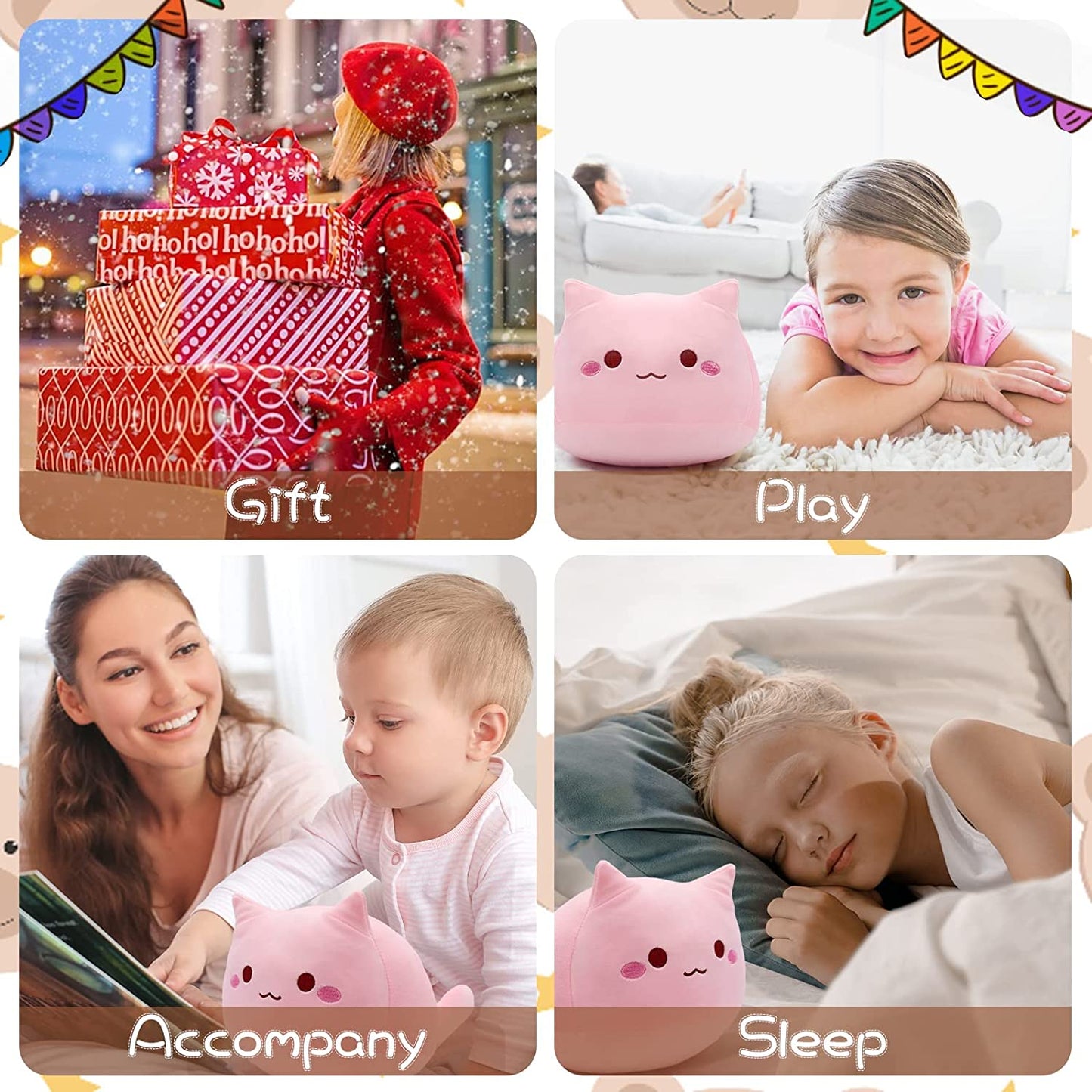 8" Cat Plush Pink Cat Pillow,Soft Plush Doll Cat Plushie Cat Pillow,Stuffed Animal Soft Plush Pillow Baby Plush Toys Cat Shape Design Sofa Pillow Decoration Doll