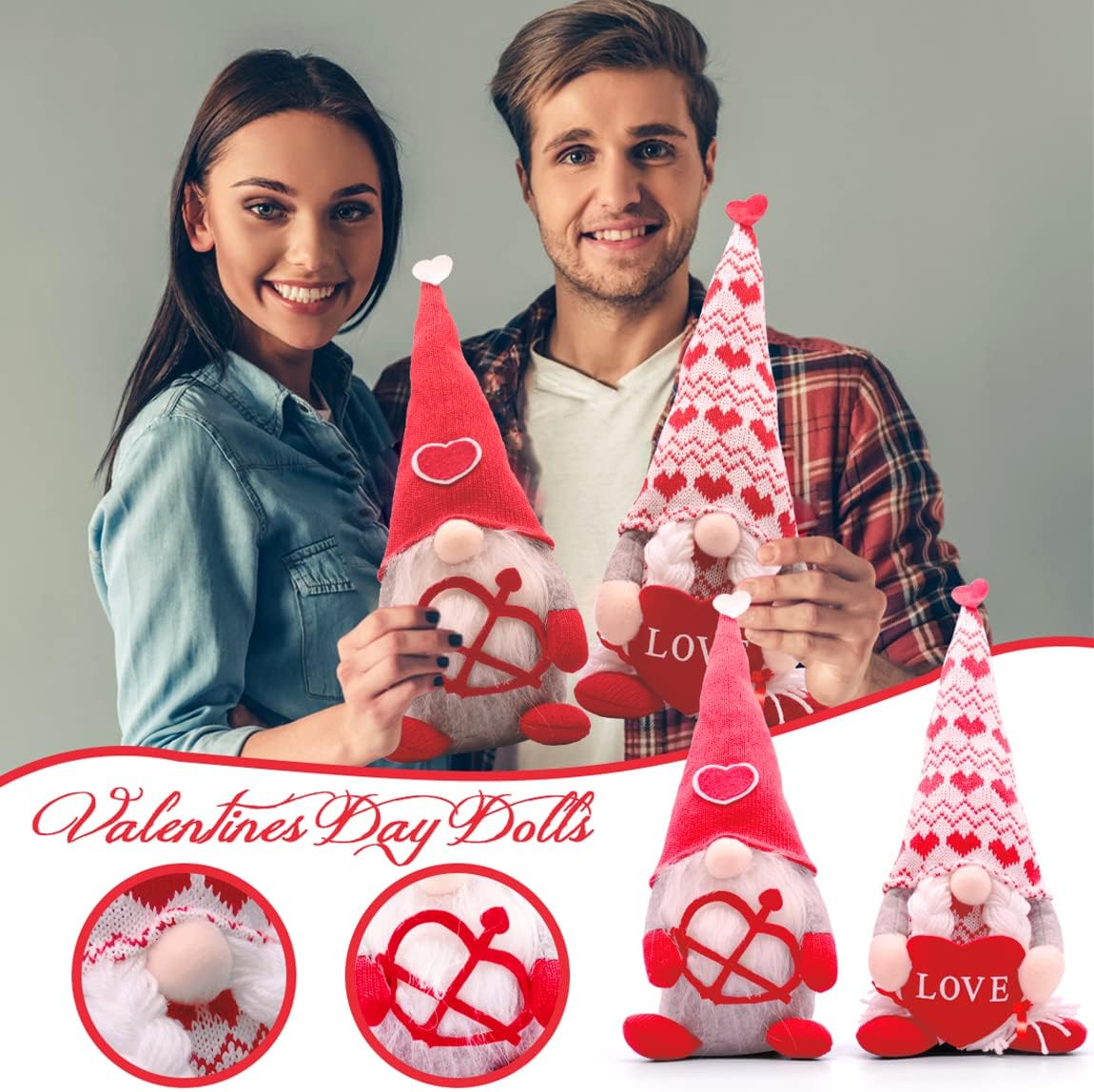 Easter Bunny Gnomes Plush, Spring Easter Decorations for The Home, Decor Gnome Decorations Handmade Scandinavian Plush Elf Doll - Easter Gnomes Decorations Gifts (Red-Grey)