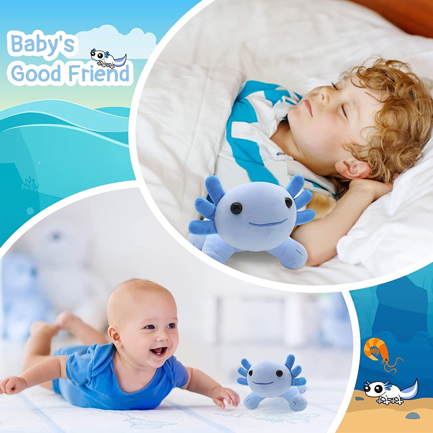 Axolotl Plush Toys 10.5'' Cute Axolotl Stuffed Animal, Kawaii Axolotl Plushie Pillow Doll, Blue Axolotl Plush Toy Cute Axolotl Plush Toy Pillow for Kids Birthday Home Decoration