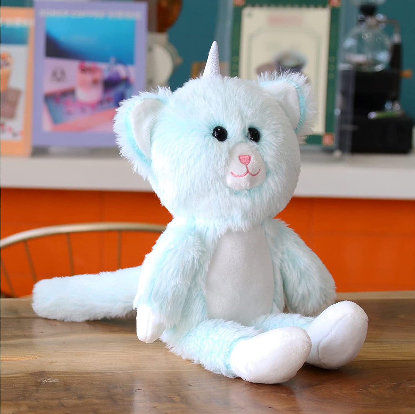 Blau Katze Plüschtiere, Katze Plüschtiere Plüsch, Schwarze Katze Plüsch Puppe weich Schwarze Katze Kissen, Kawaii Plüschtier Katze Spielzeug für Kinder Geburtstag Geschenke Dekor