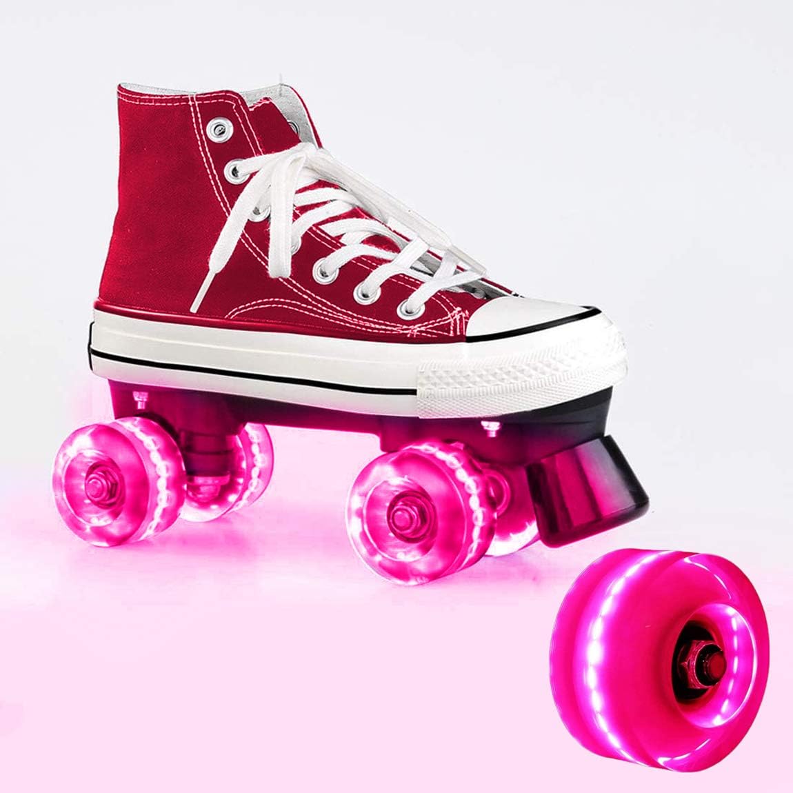 Light up Roller Skate Wheels with Bearings Luminous Installed Double Row Skating and Skateboard Roller Skates Accessories Transparent Flashing Universal Wheels