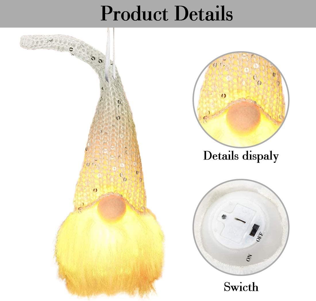 6 Pcs Christmas Gnome Lights Handmade Swedish Tomte Gnomes Ornaments Scandinavian Santa Plush Doll Hanging Decoration Pendants Gnome Christmas Plush Ornaments Set (6PCS)