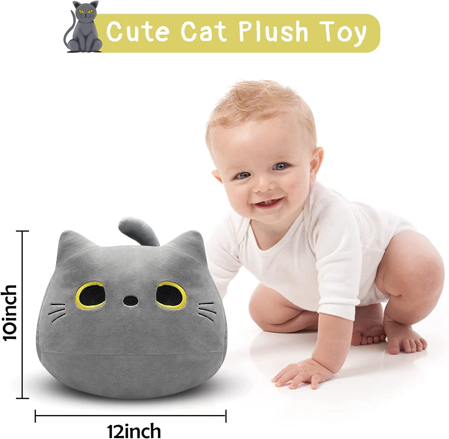 Gray Cat Plush Pillows Toys, 12" Kawaii Gray Cat Stuffed Animals Plush Toys, Cute Soft Cat Plushie Gray Cat Pillow Stuffed Cat Toys for Birthday Christmas Halloween Kids Gifts Home Car Decoration