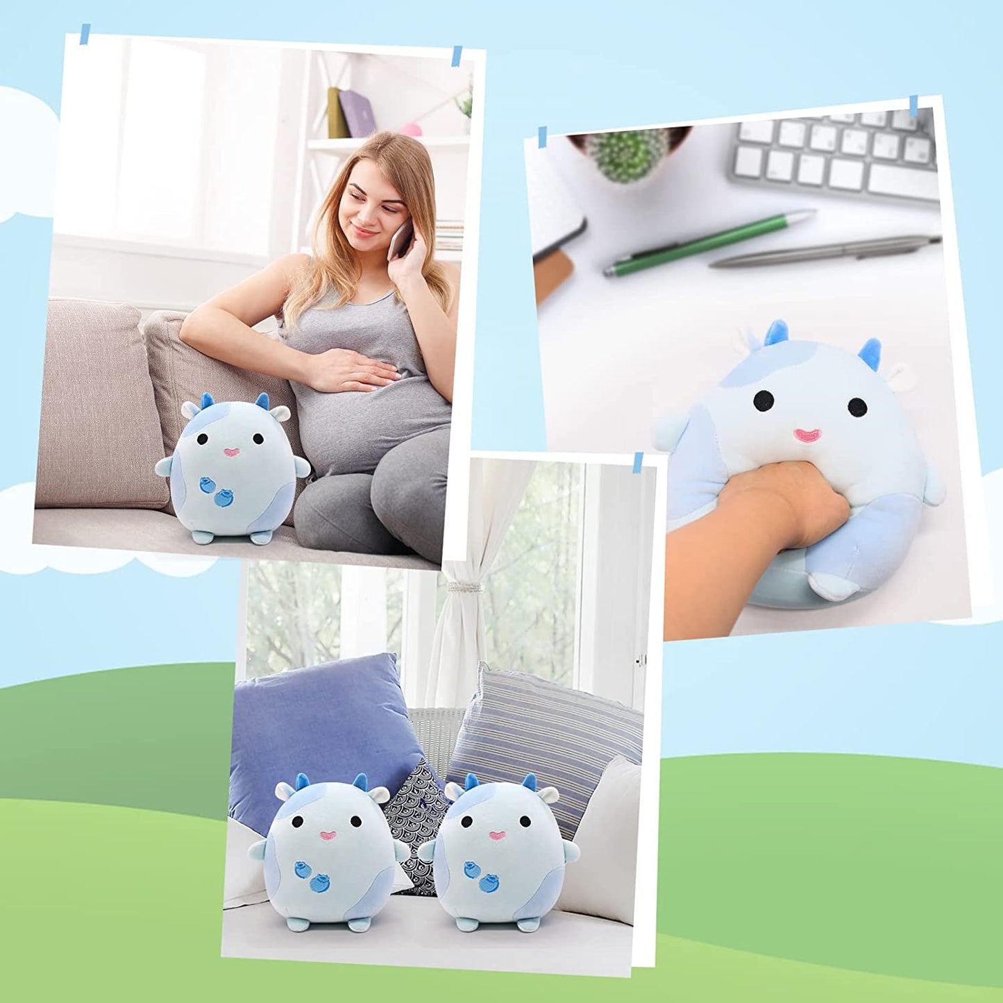 Blueberry Cow Stuffed Animals Plush Pillow Toys, 8" Kawaii Blueberry Cow Plush Blue Stuffed Cow Plushie Toys, Soft Cute Blueberry Cow Plush Pillow for Kids Christmas Birthday Gifts Home Car Decoration