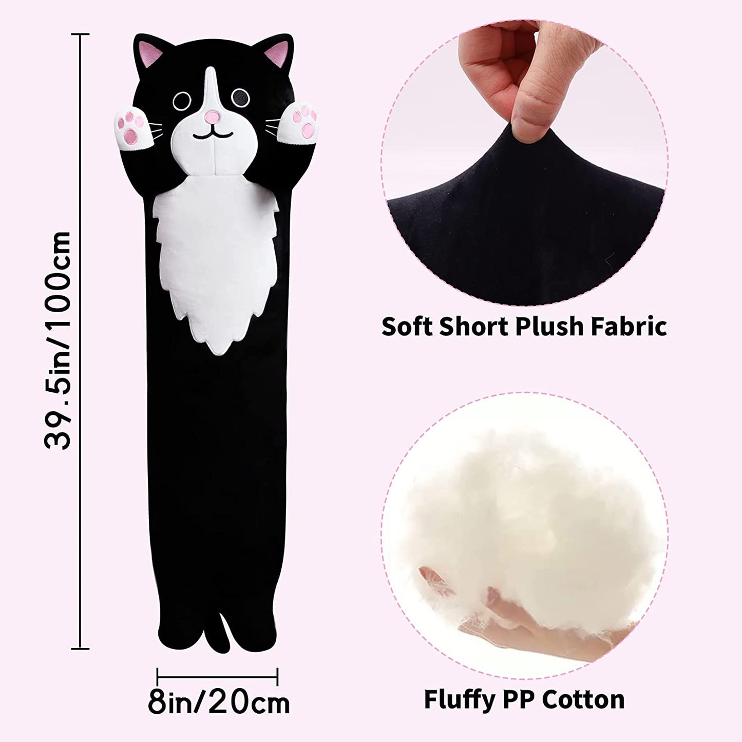Long Cat Plush Long Plush Body Pillow, 39.5" Cute Long Cat Stuffed Animals Cat Plushie, Soft Kawaii Long Black Cat Plush Doll Stuffed Cat Toys for Kids Birthday Christmas