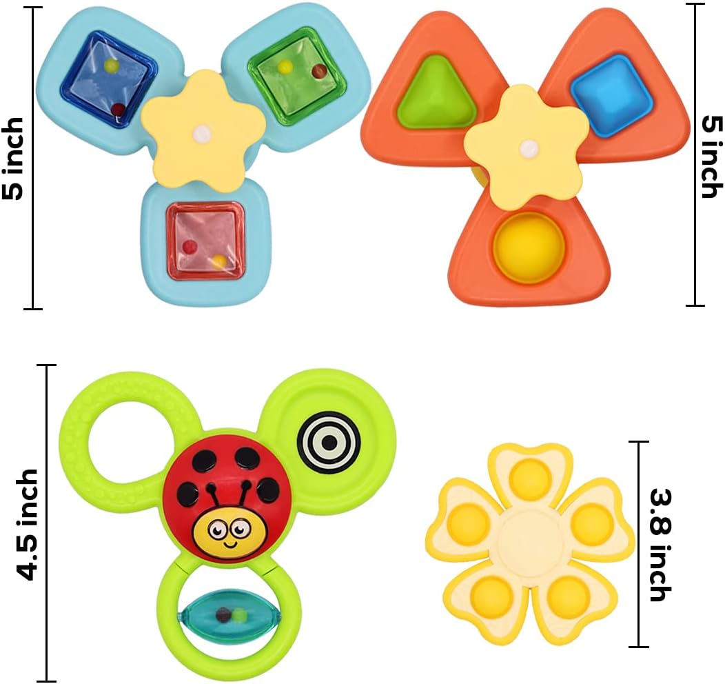4pcs Suction Cup Spinner Toys for Babies ,Spinning Top Toys Baby Toy,Baby Spinners Toy Pop Fidget Function with Rotating Suction Cup