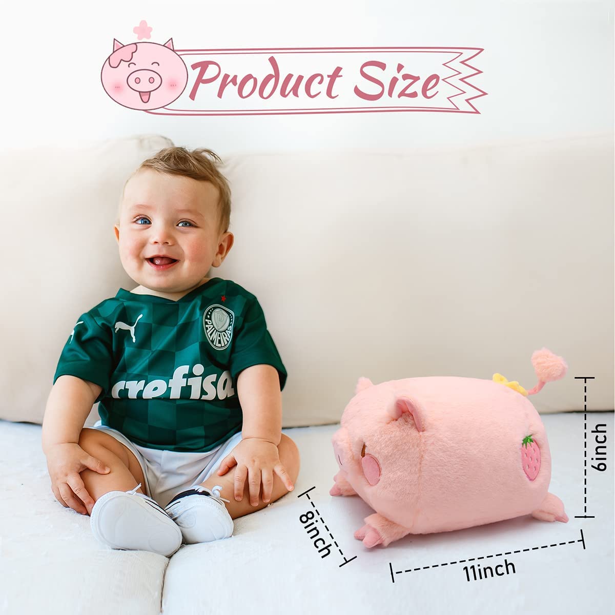 Pink Pig Plush Toy, Kawaii Strawberry Pig Cuddly Toy Stuffed Animal Cushion Toy, 35 cm Soft Plush Pig Stuffed Toy Doll Gift for Children (Strawberry Pig)