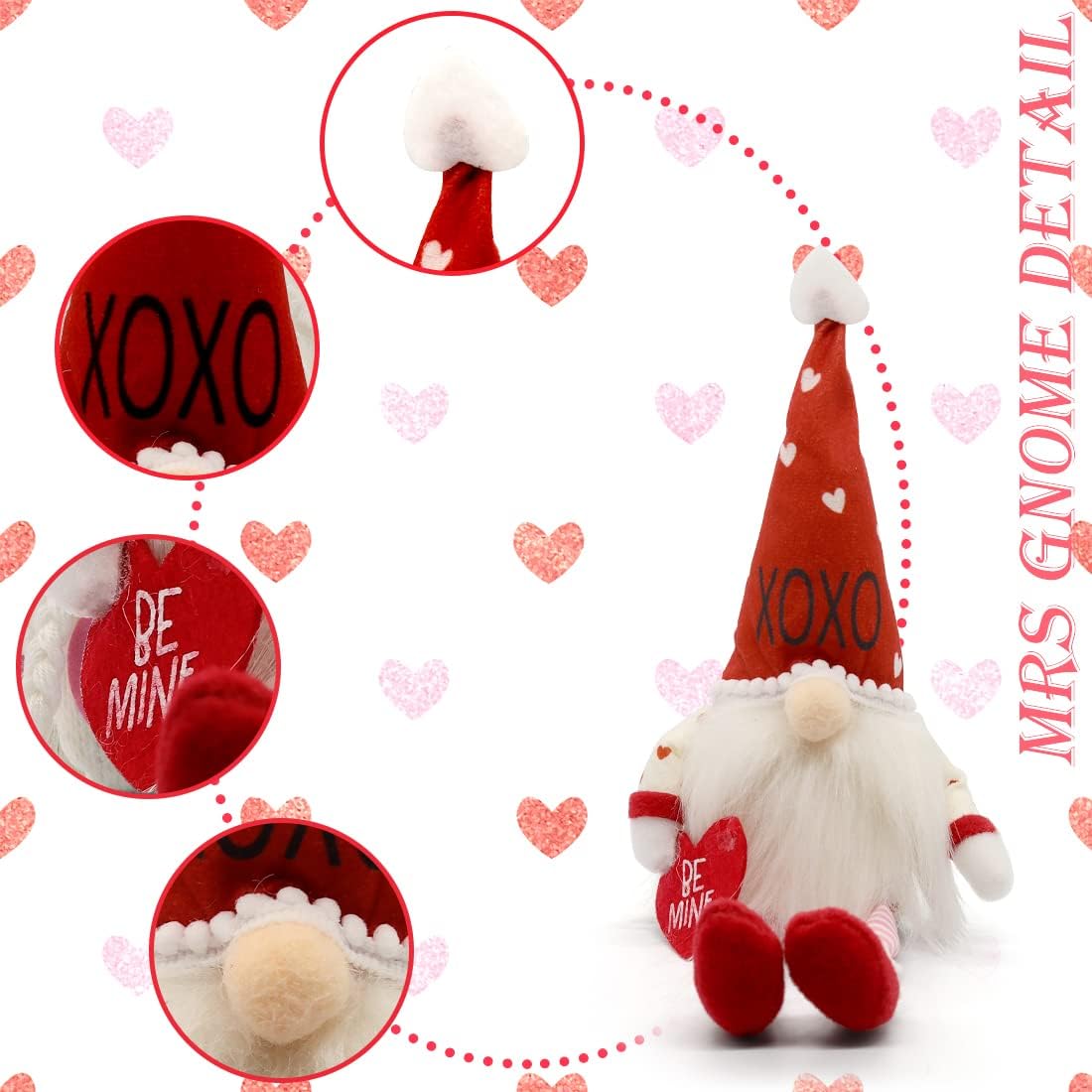 Easter Gnomes Decorations, Easter Bunny Gnomes Plush, Decor Gnome Decorations Spring Easter Decorations for The Home, Table Elf Gnomes Ornaments Easter Gifts(White-Red)