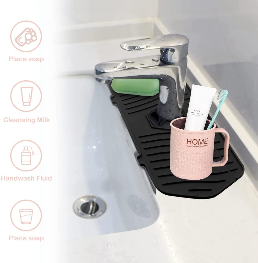 Sink Faucet Mat Sink Splash Catcher Faucet Mat, Water Catcher Mat Under Sink Mats for Kitchen Countertop Protect, Silicone Water Drying Pad for Bathroom, Bar, RV