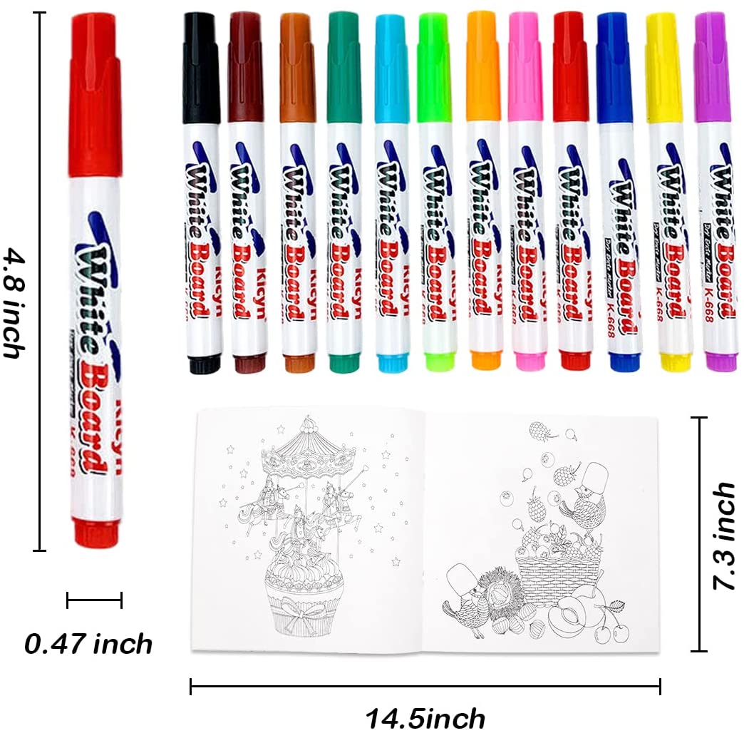 Magical Water Painting Pen, 12Pcs Magic Water Doodle Drawing Pens with Ceramic Spoon, Painting Floating Marker Pens, Magic Doodle Water Floating Pens for Kids Adults Teaching Drawing Gift