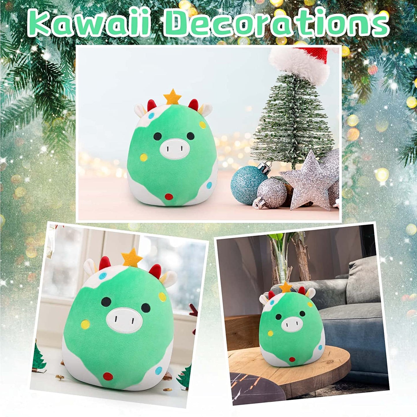 Christmas Cow Stuffed Animals Pillow, 3D Cute Cow Plushie Toy, Kawaii Cow Plush, Cow Pillow Plush for All Ages, Gift for Christmas Birthday Halloween Home Decoration