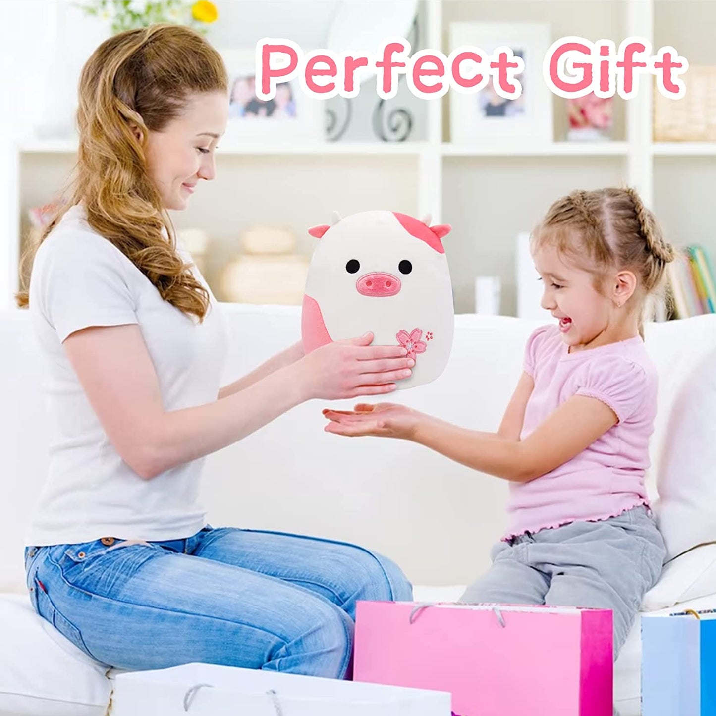 Cow Plush Pillow Cow Stuffed Animals, Cute Stuffed Animal Cow Plushie, Soft Kawaii Plush Cow Pillow Stuffed Cow Plush Toy for Kids Girls Boys Birthday Valentines Easter Gifts