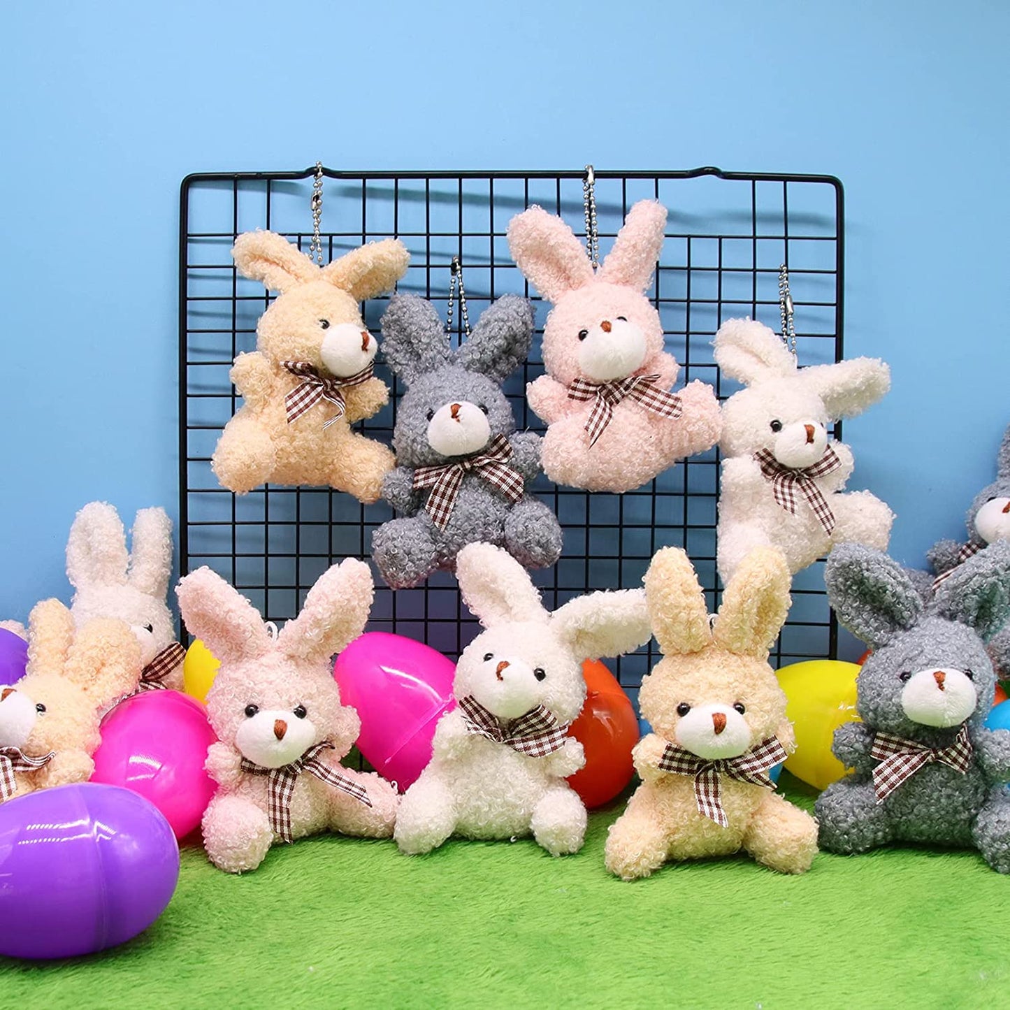 Easter Eggs Filled with Mini Animal Plush Toy Set, 12 Pack Cute Bunny Stuffed Animal Keychain, Easter Basket Stuffed Animals for Easter Egg Hunt Party Supplies Favors