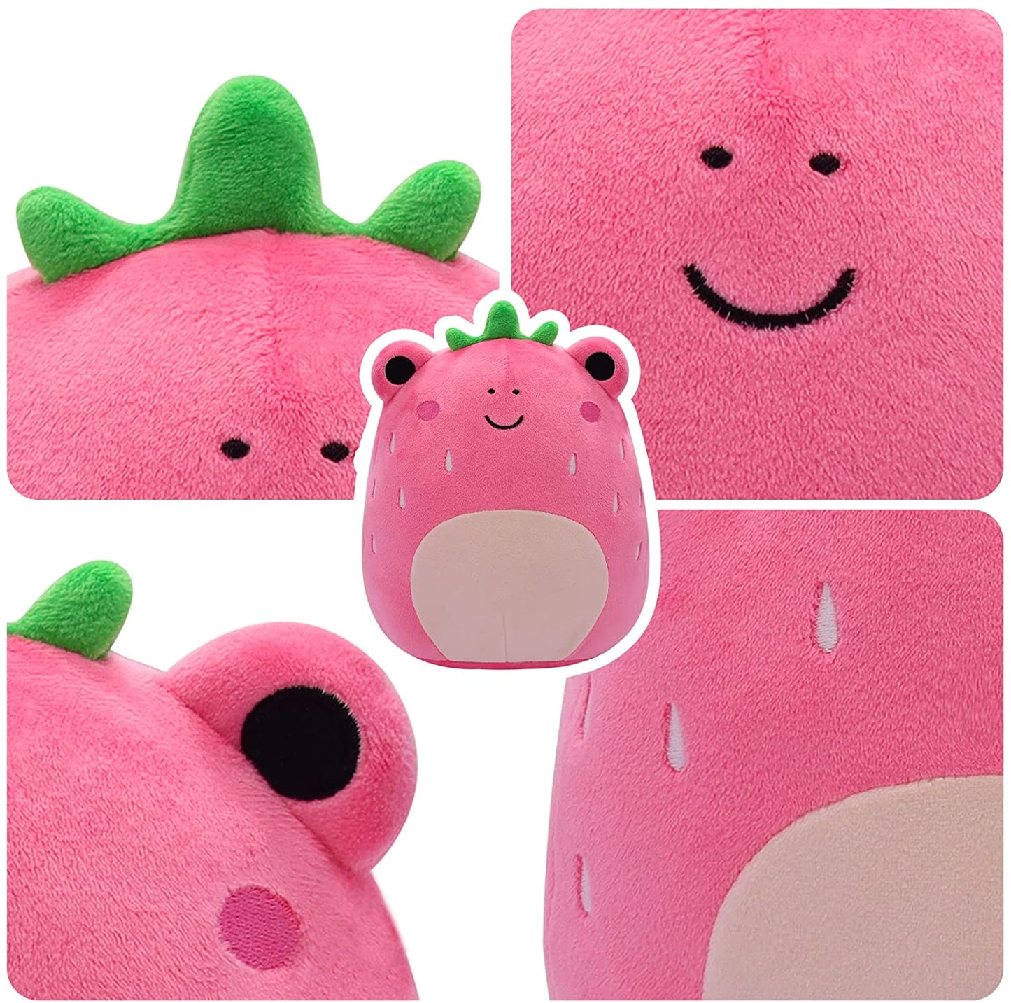 7 Inch Frog Stuffed Animals Pillow, 3D Cute Strawberry Frog Plushie Toy, Kawaii Frog Plush, Frog Pillow Plush for All Ages, Gift for Christmas Birthday Children's Day Home Decoration (Pink)