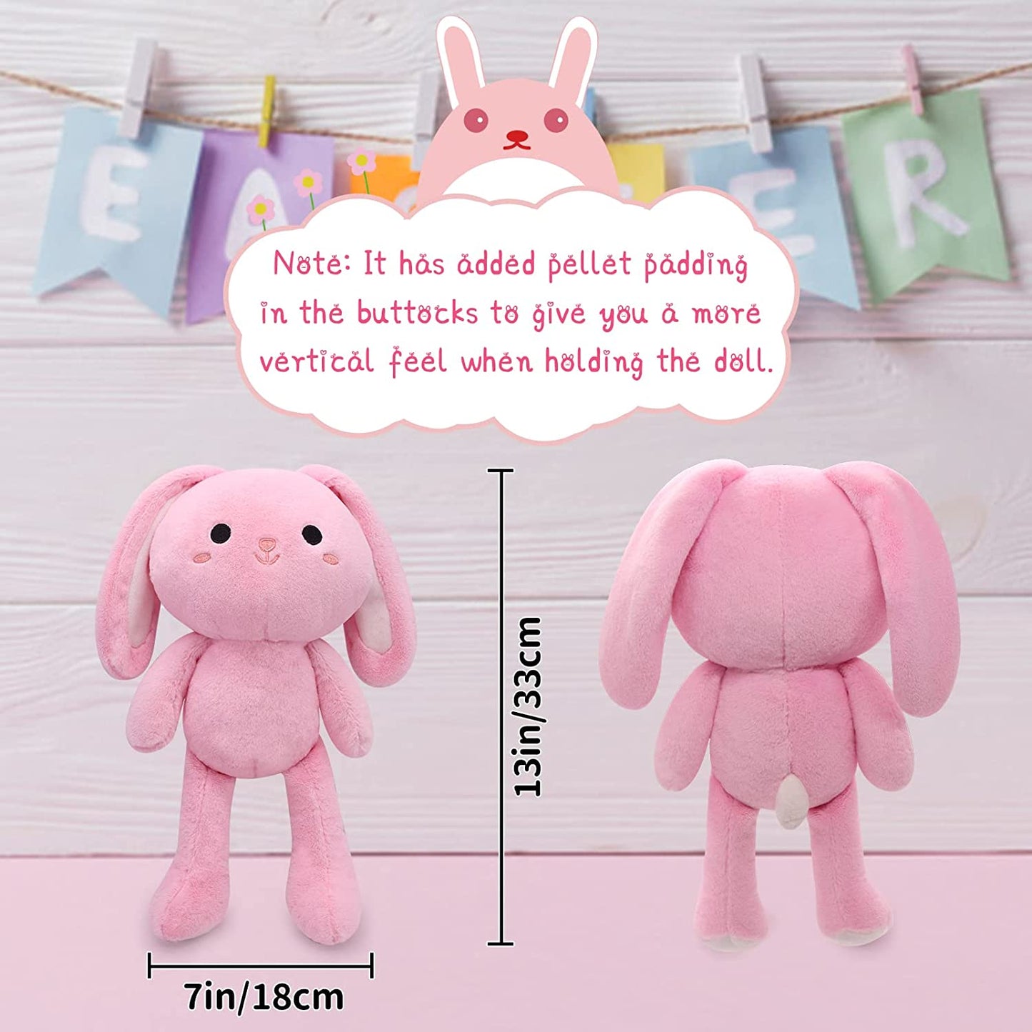 Pink Bunny Plush Toy, Cute Plush Bunny Stuffed Animals for Girls, Soft Bunny Plushie Kawaii Stuffed Animal Bunny Rabbit Plush Doll for Kid Birthday Easter Day Valentines Day Gifts