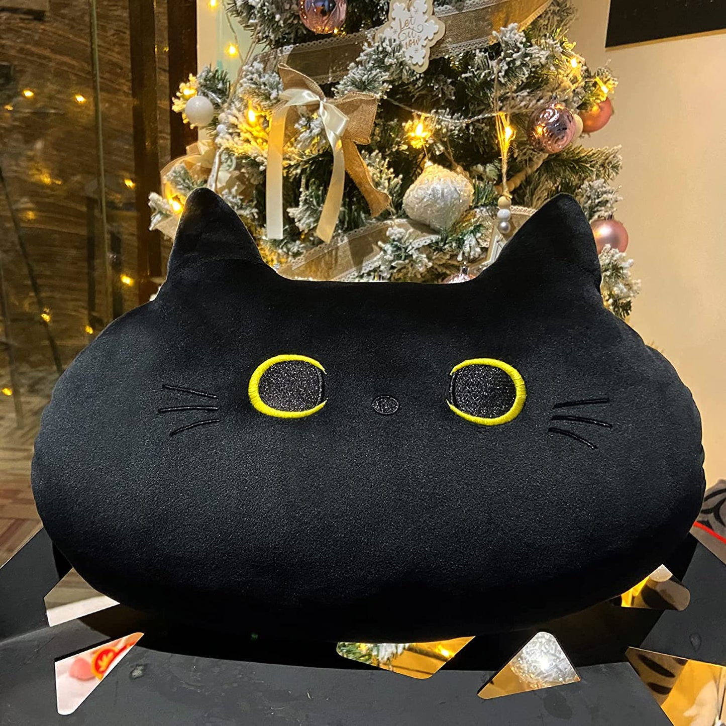 Black Cat Plush Cushion, Cute Cat Plush Toy, Soft Cat Shape Design Lumbar Spine Cushion Plush Stuffed Cat Doll Toy for Children Birthday, Halloween Christmas Gifts