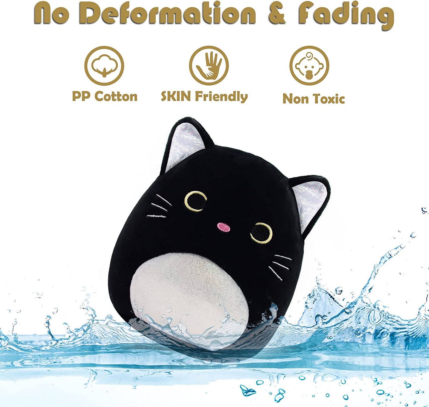 Black Cat Plush Kawaii Plushie, 8'' Cat Stuffed Animals Pillow Cute Silver Ears Black Cat Pillow Plush Toy, Soft Plush Stuffed Cat Doll for Kids Girlfriend Birthday Christmas