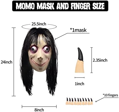 Creepy Mask Scary Challenge Games - Evil Latex Mask with Long Hair - Halloween Costume Creepy Cosplay Party Props
