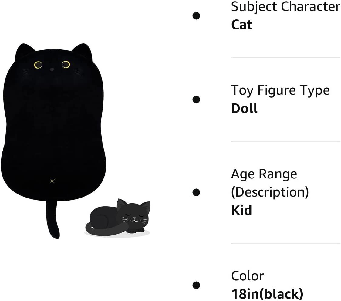 Black Cat Plush Toy Black Cat Pillow,Soft Plush Doll Cat Plushie Cat Pillow,Stuffed Animal Soft Plush Pillow Baby Plush Toys Cat Shape Design Sofa Pillow Decoration Doll