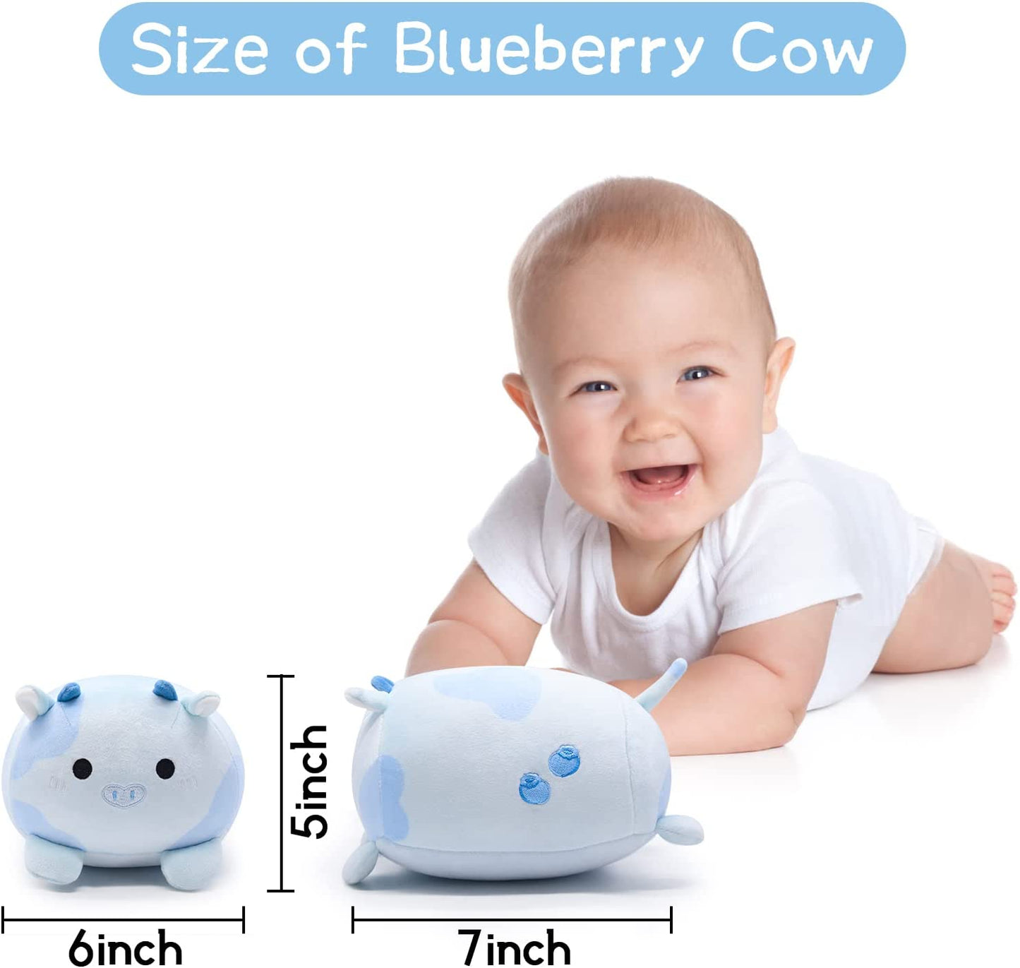 Blueberry Cow Plush Pillow Kawaii Cow Stuffed Animals, Cute Blueberry Cow Plushie Stuffed Cow Plush Blue Cow Pillow Plush Cow Toys for Kids Christmas Birthday Valentine's Day Gifts Home Decoration