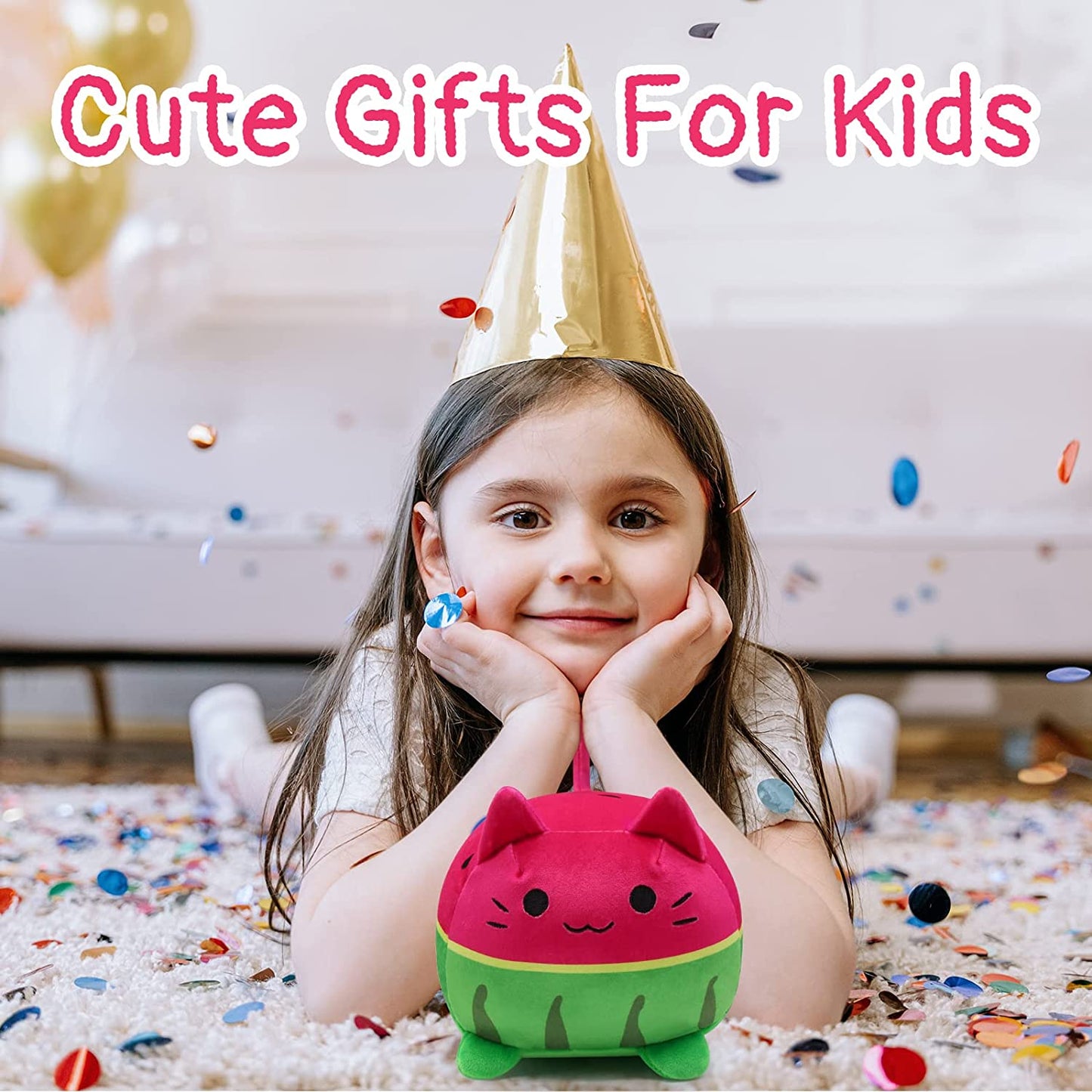 Watermelon Cat Plushie Pillow Toy, 8'' Soft Cat Plush Doll Cat Stuffed Animal Pillow, Cute Watermelon Cat Plush for Kids, Cat Shape Design Sofa Pillow Decoration Doll