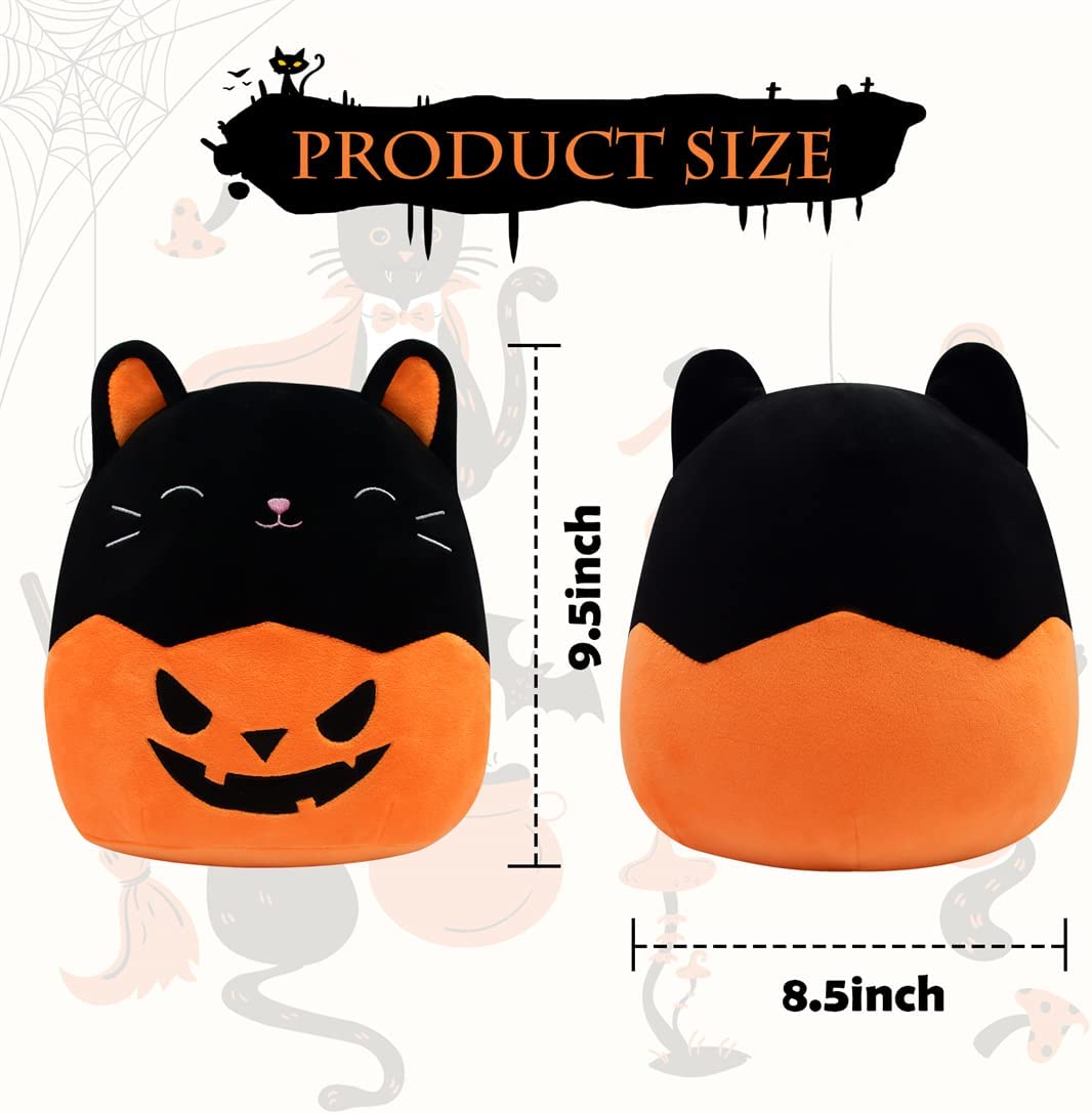 Halloween Plush Cat Plushie Pillow - 8inch Stuffed Animals Black Cat Plushie - Soft Stuffed Cat Doll Pillow - Pumpkin Cat Halloween Plushie - Gift for Kids Birthday Halloween (9 inch)