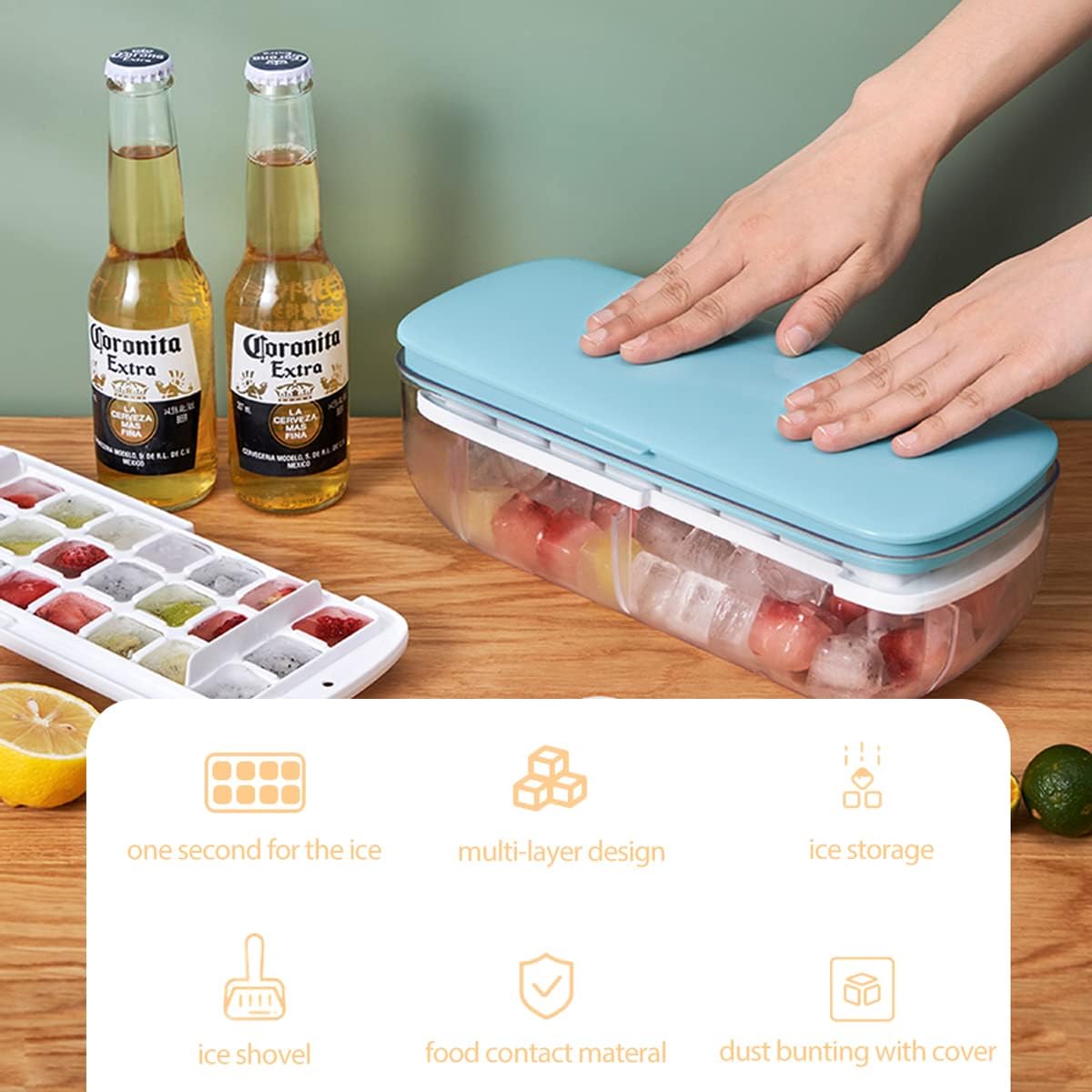 Desdfcer Ice Cube Tray, 2*24 Trays for freezer with lid and scoop, Tray container is flexible easy to release,Suitable fruit juice, whiskey, cocktail, BPA Free,White, White-48 Grids