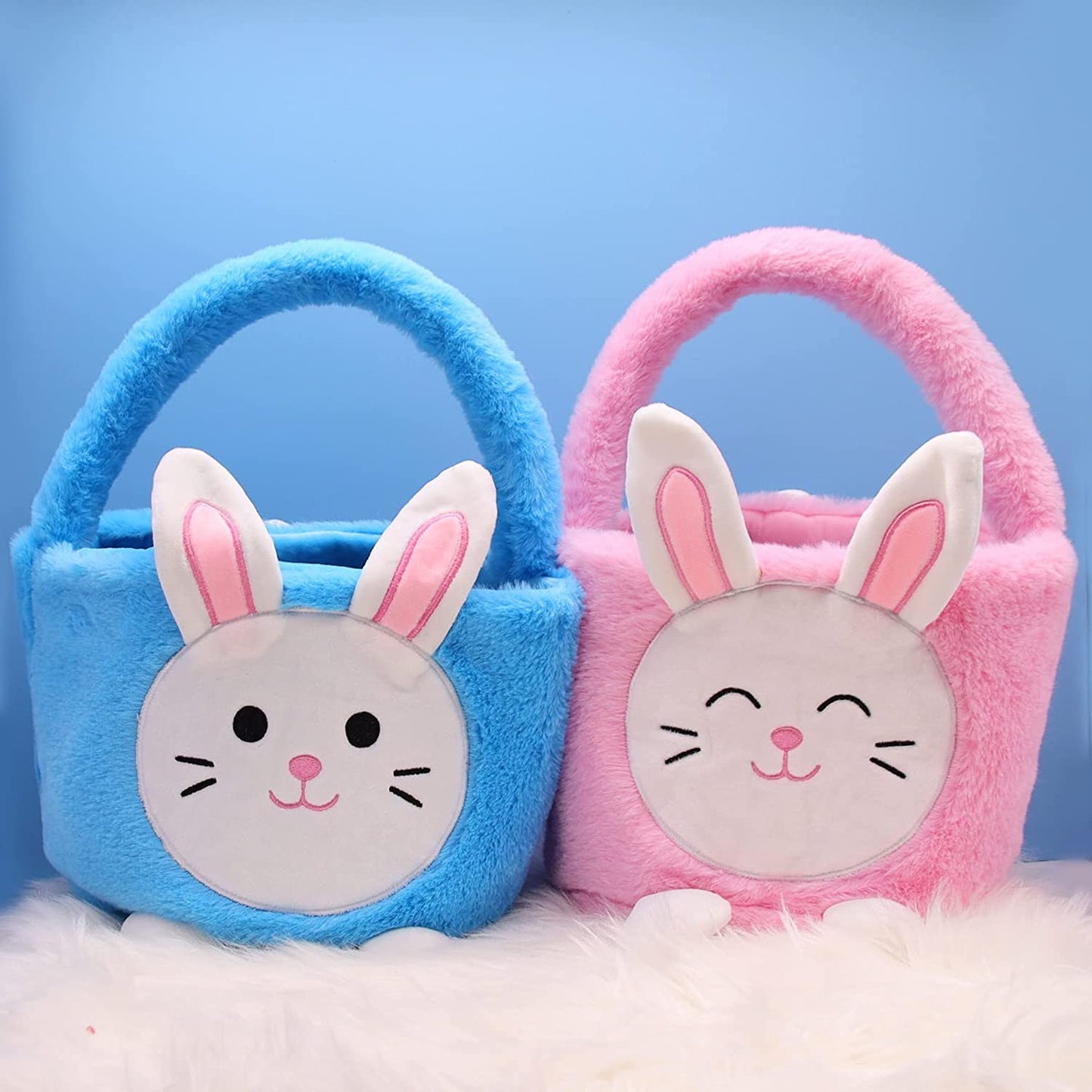 Easter Basket Bunny, Easter Baskets for Kids, Easter Egg Hunt Basket for Kids Bunny, Bunny Gifts Bags Carry Bucket Easter Decorations, Blue