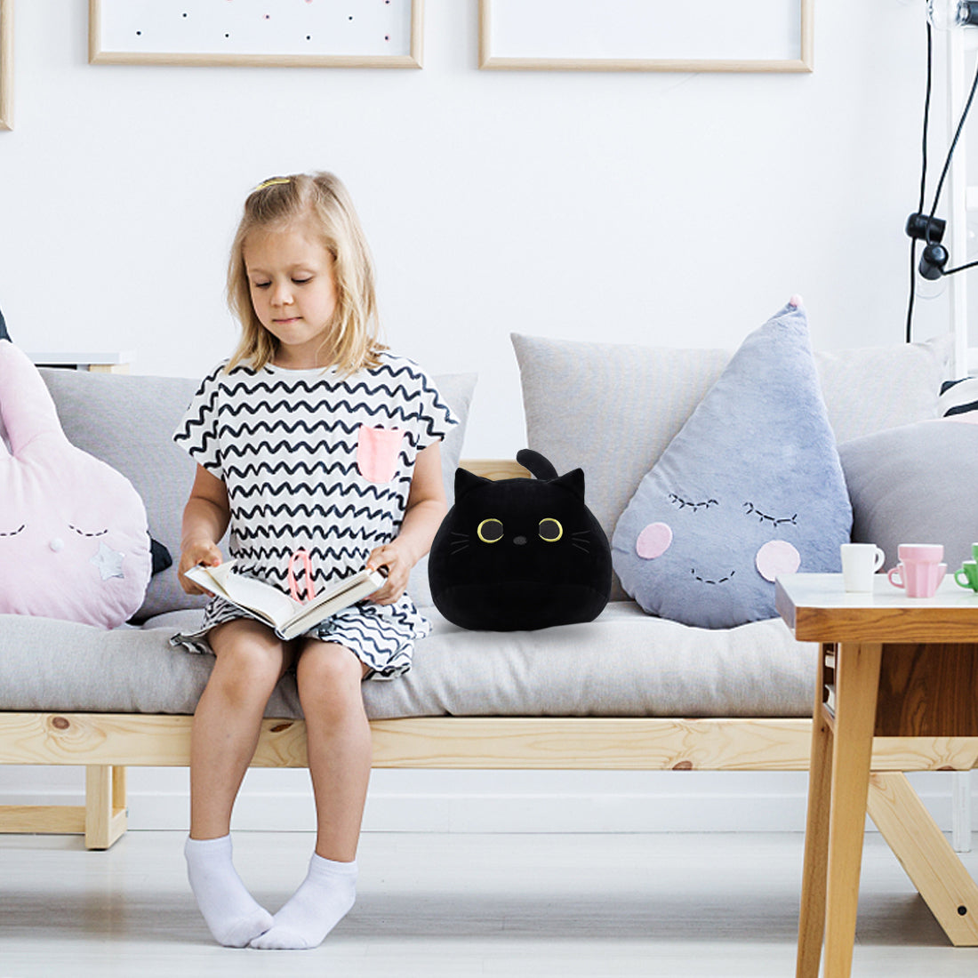 Black Cat Plush Toy Black Cat Pillow,Soft Plush Doll Cat Plushie Cat Pillow,Stuffed Animal Soft Plush Pillow Baby Plush Toys Cat Shape Design Sofa Pillow Decoration Doll (B)