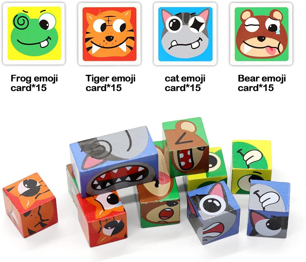 Wooden Cubes Expression Puzzle Expressions Matching Game Cube Match Game Puzzles Games for Kids Ages 3 4 5, Match Puzzle Games The Cuzzle Game from New Wave (Animal)