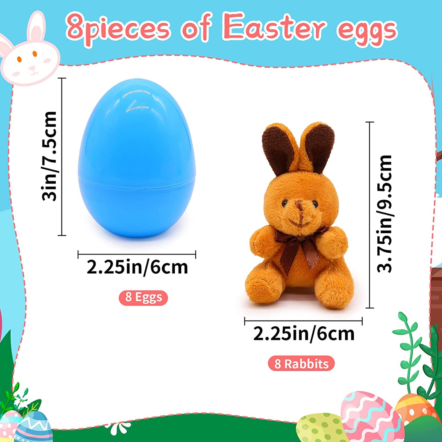 Easter Eggs Filled with Mini Animal Plush Toy Set, 8 Pack Cute Bunny Stuffed Animal Keychain, Easter Basket Stuffed Animals for Easter Egg Hunt Party Supplies