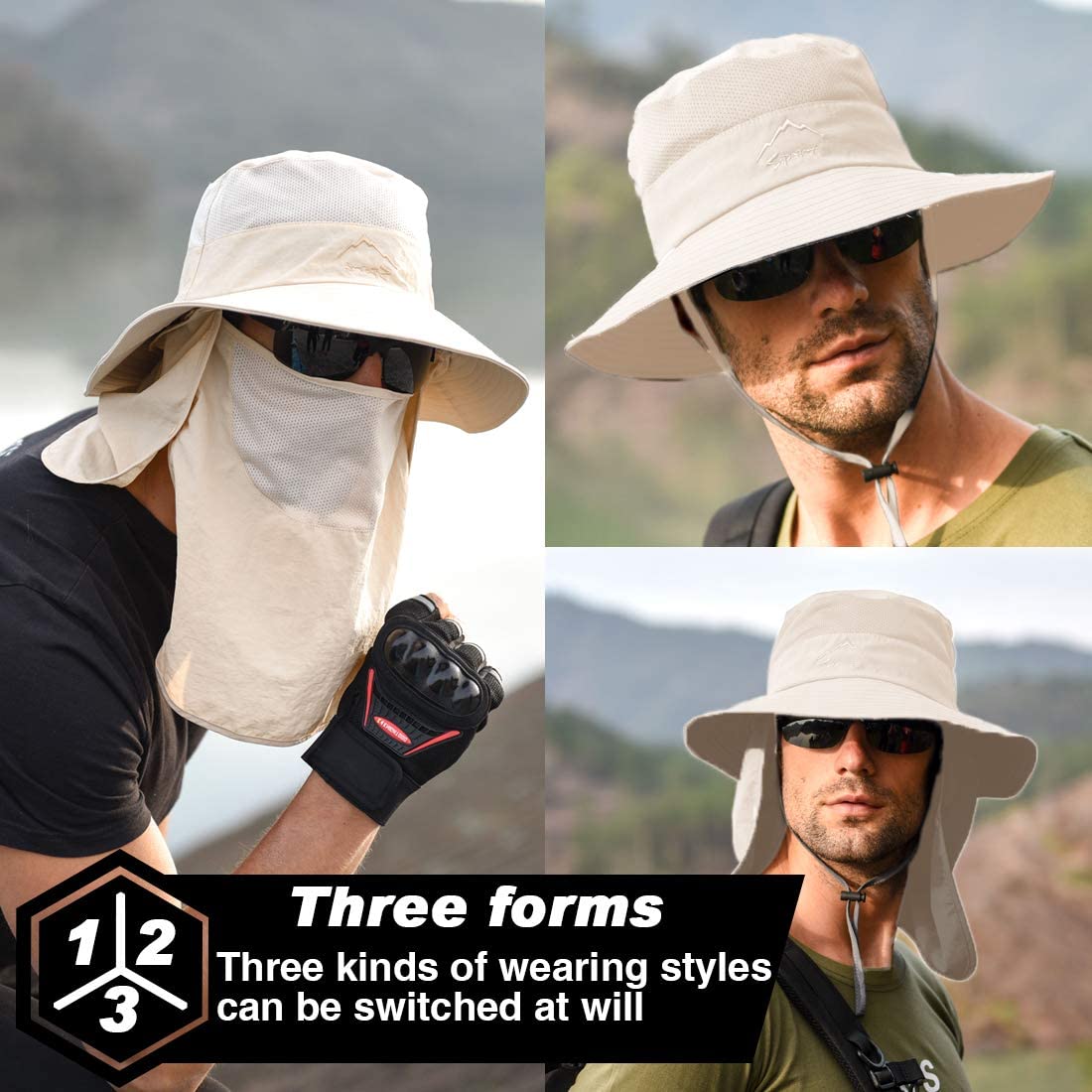 Fishing Hat Sun Protection Hat UPF 50+ Sun Protection Wide Brim Fishing Cap with Removable Flap for Fishing Hiking Camping